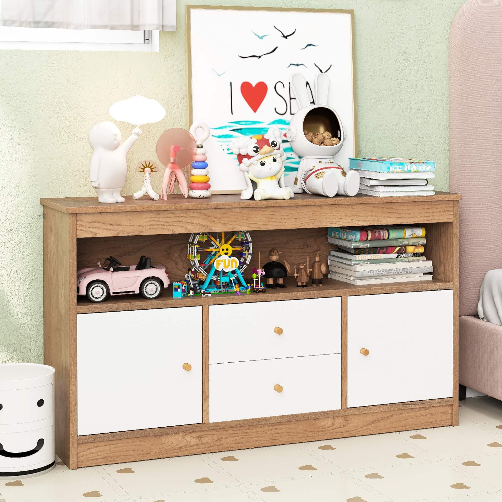HONEY JOY Toy Storage Organiser for Kids, Storage Chest with 2 Drawers - Image 9