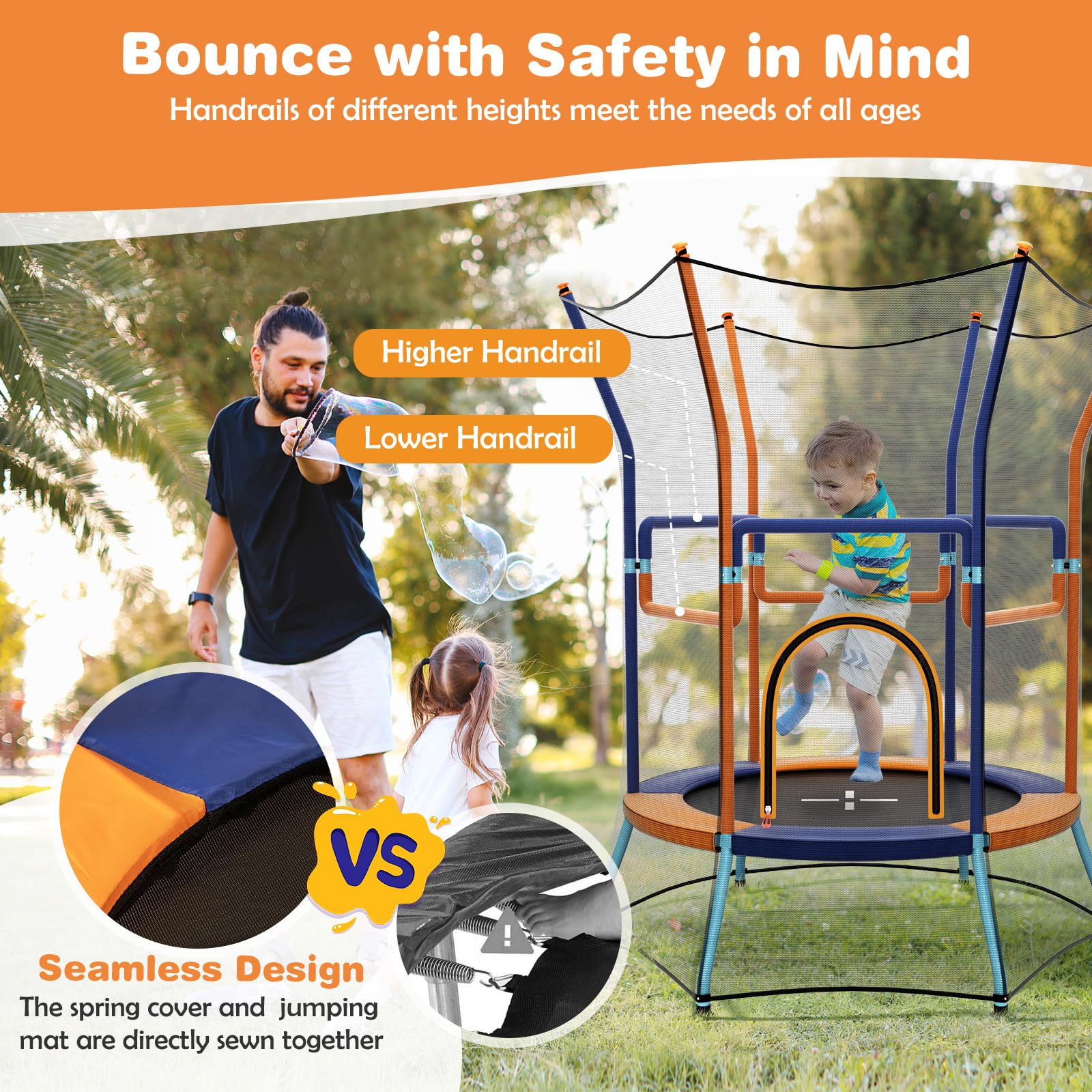 HONEY JOY Trampoline for Kids Birthday, 48“ Mini Trampoline with Safety Enclosure Net - Image 3