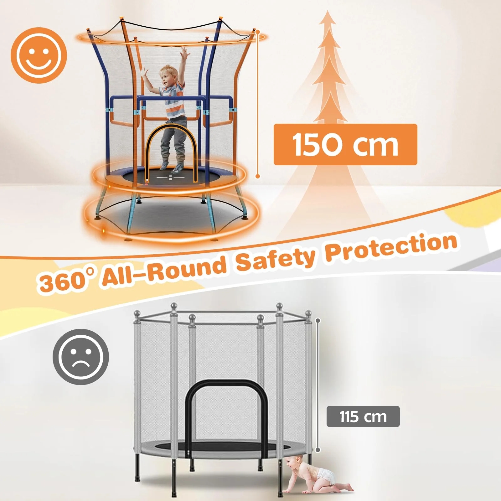 HONEY JOY Trampoline for Kids Birthday, 48“ Mini Trampoline with Safety Enclosure Net - Image 4