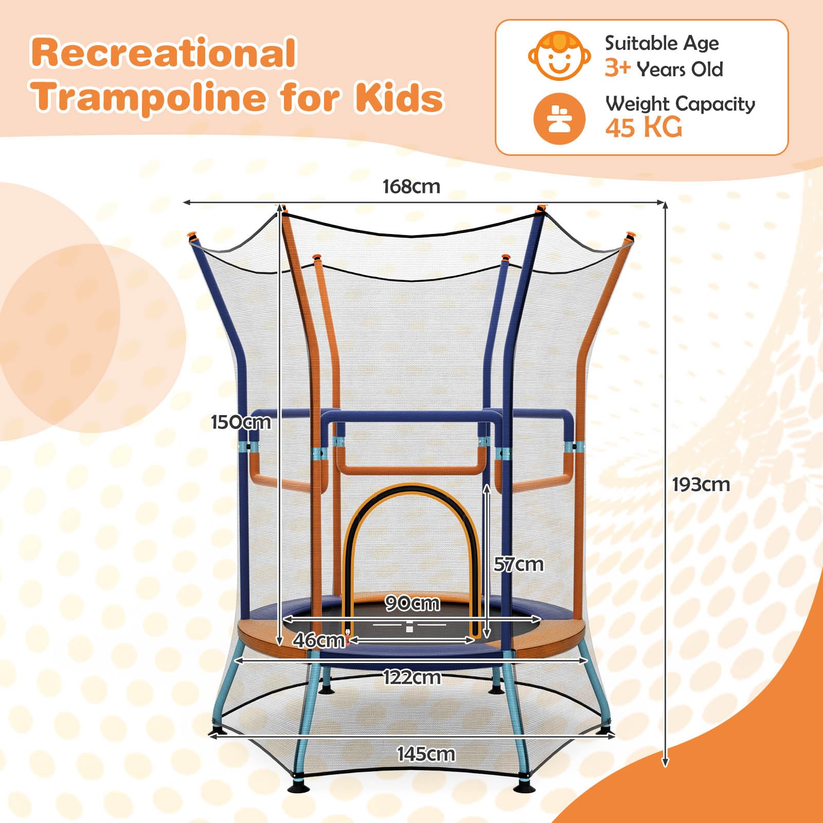 HONEY JOY Trampoline for Kids Birthday, 48“ Mini Trampoline with Safety Enclosure Net - Image 6