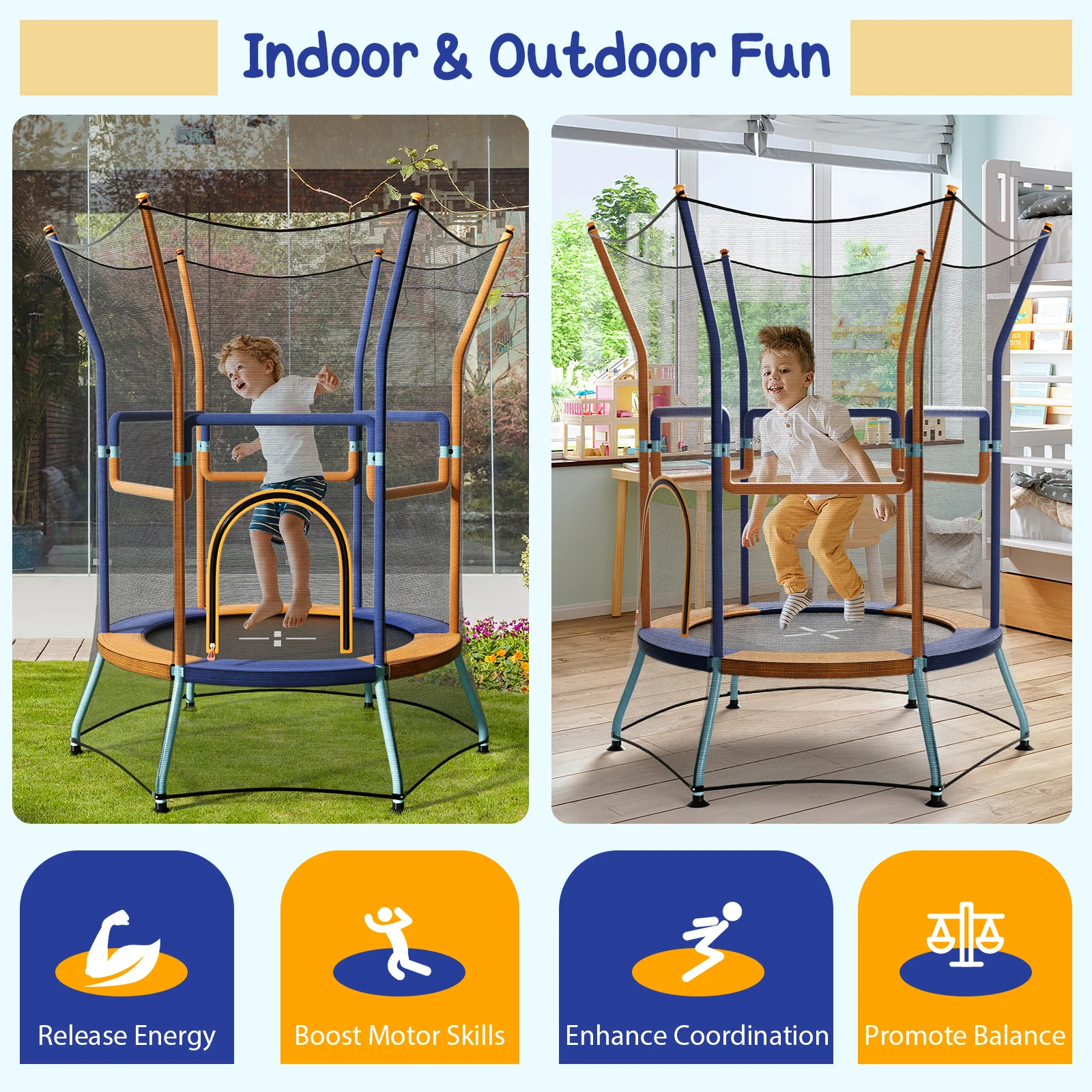 HONEY JOY Trampoline for Kids Birthday, 48“ Mini Trampoline with Safety Enclosure Net - Image 8