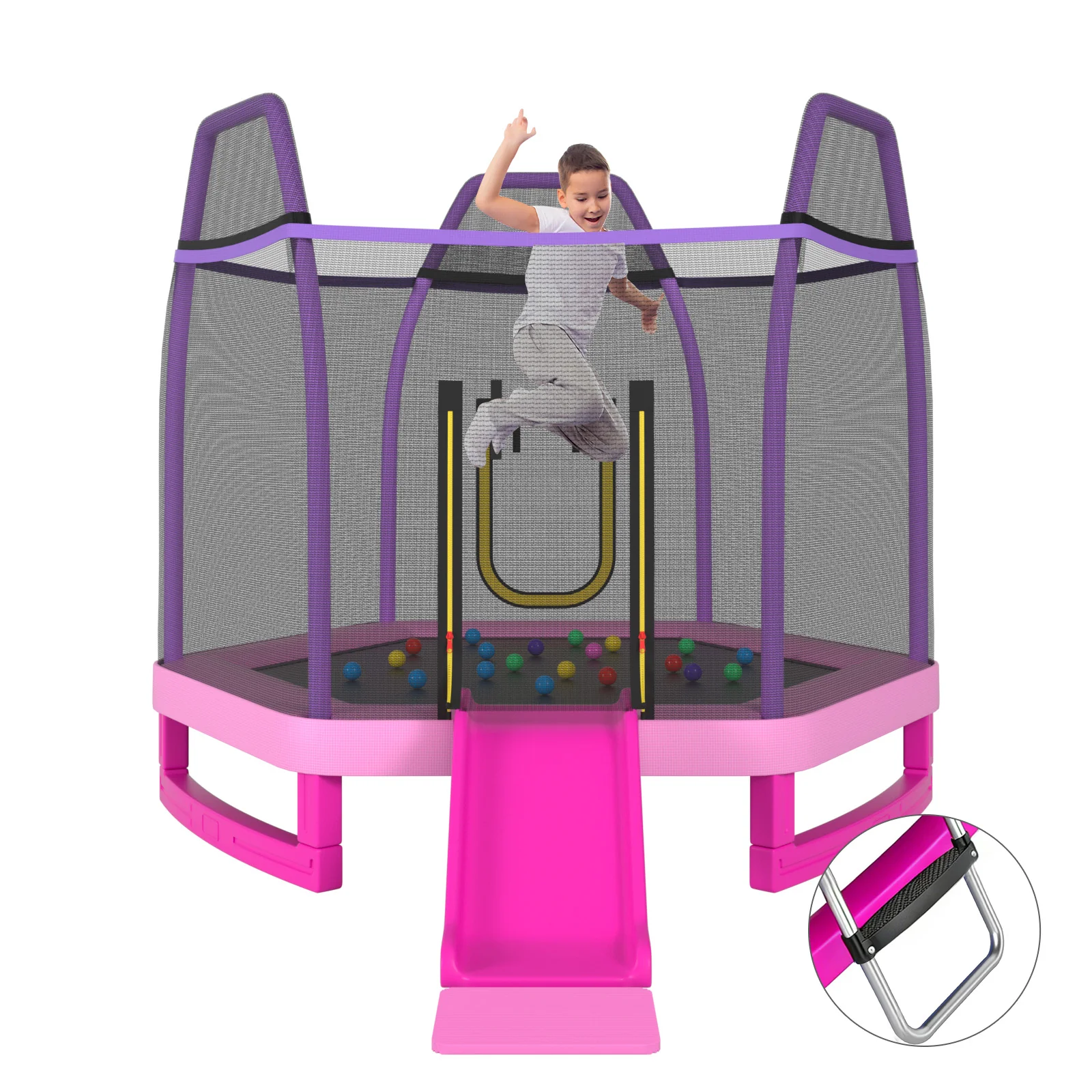 HONEY JOY Trampoline for Kids, 7FT Kids Trampoline w/Slide, Ladder & Ocean Balls, Indoor Outdoor Trampoline - Image 10