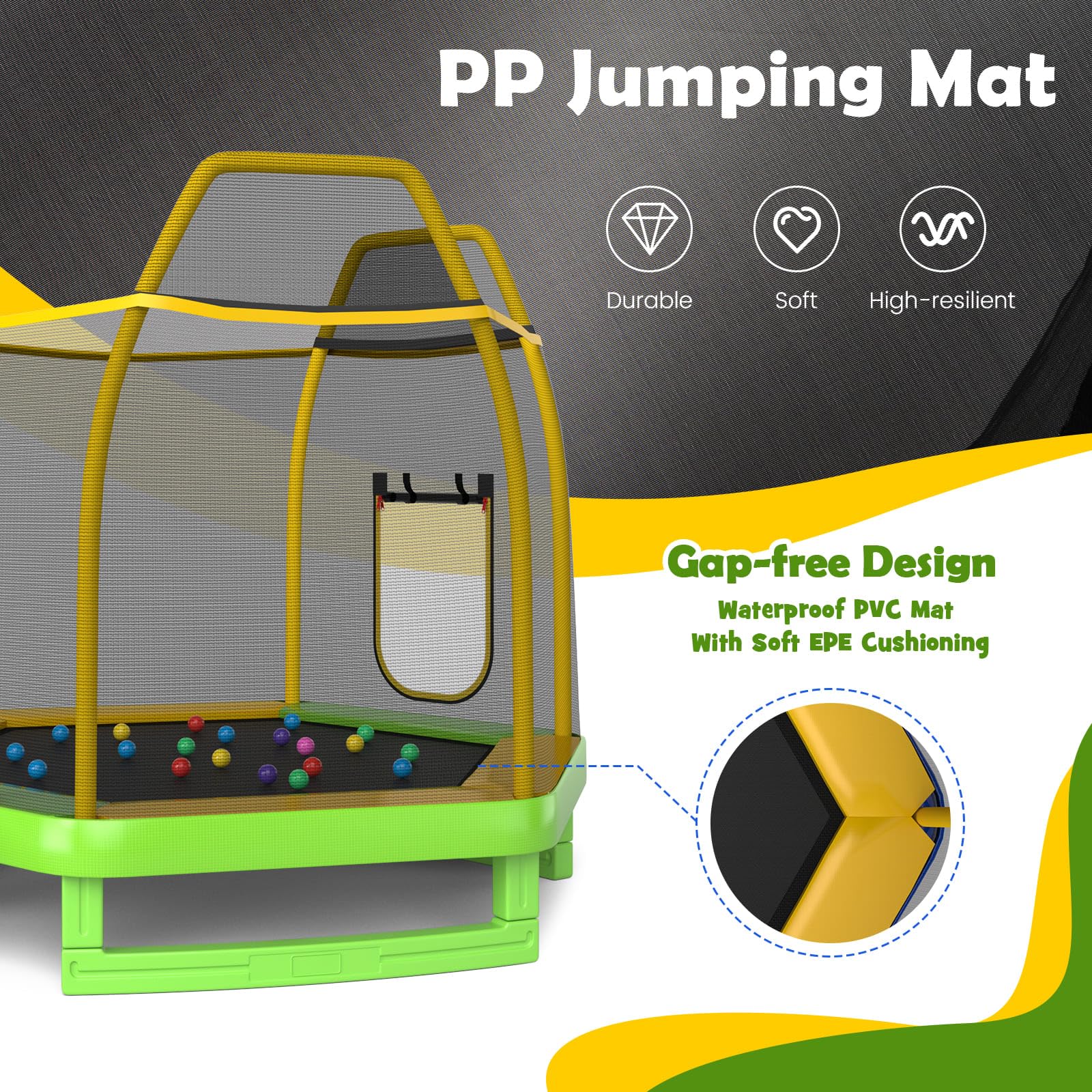 HONEY JOY Trampoline for Kids, 7FT Kids Trampoline w/Slide, Ladder & Ocean Balls, Indoor Outdoor Trampoline - Image 4