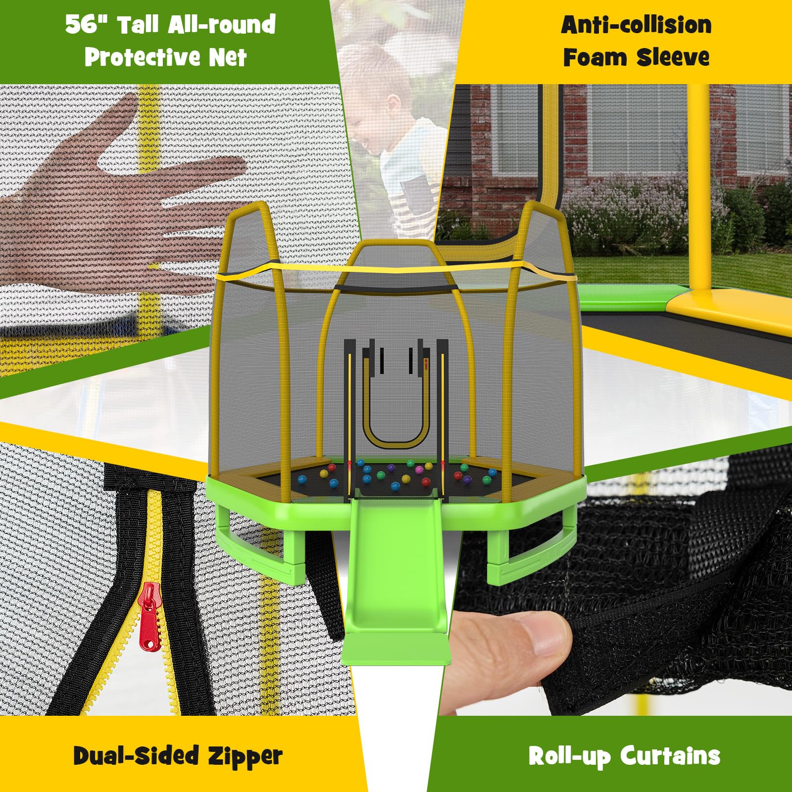 HONEY JOY Trampoline for Kids, 7FT Kids Trampoline w/Slide, Ladder & Ocean Balls, Indoor Outdoor Trampoline - Image 7