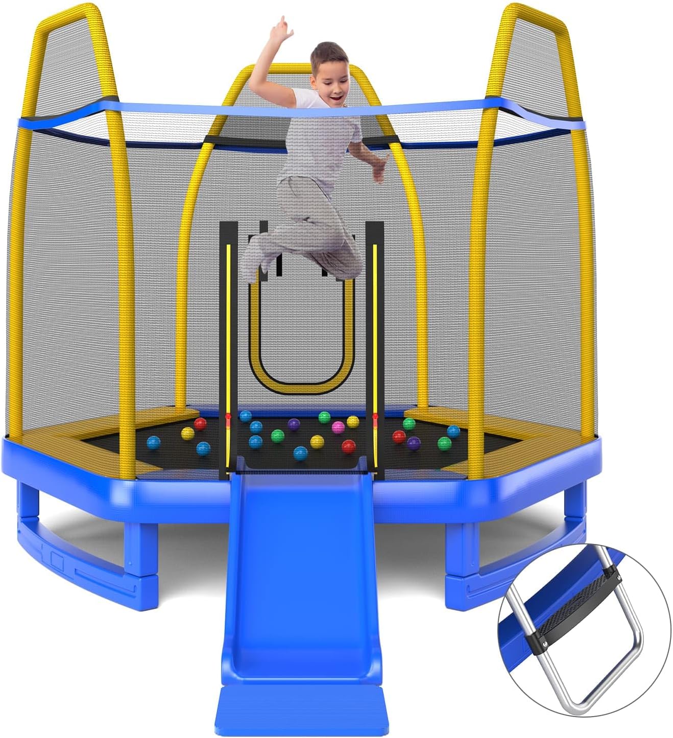 HONEY JOY Trampoline for Kids, 7FT Kids Trampoline w/Slide, Ladder & Ocean Balls, Indoor Outdoor Trampoline - Image 9
