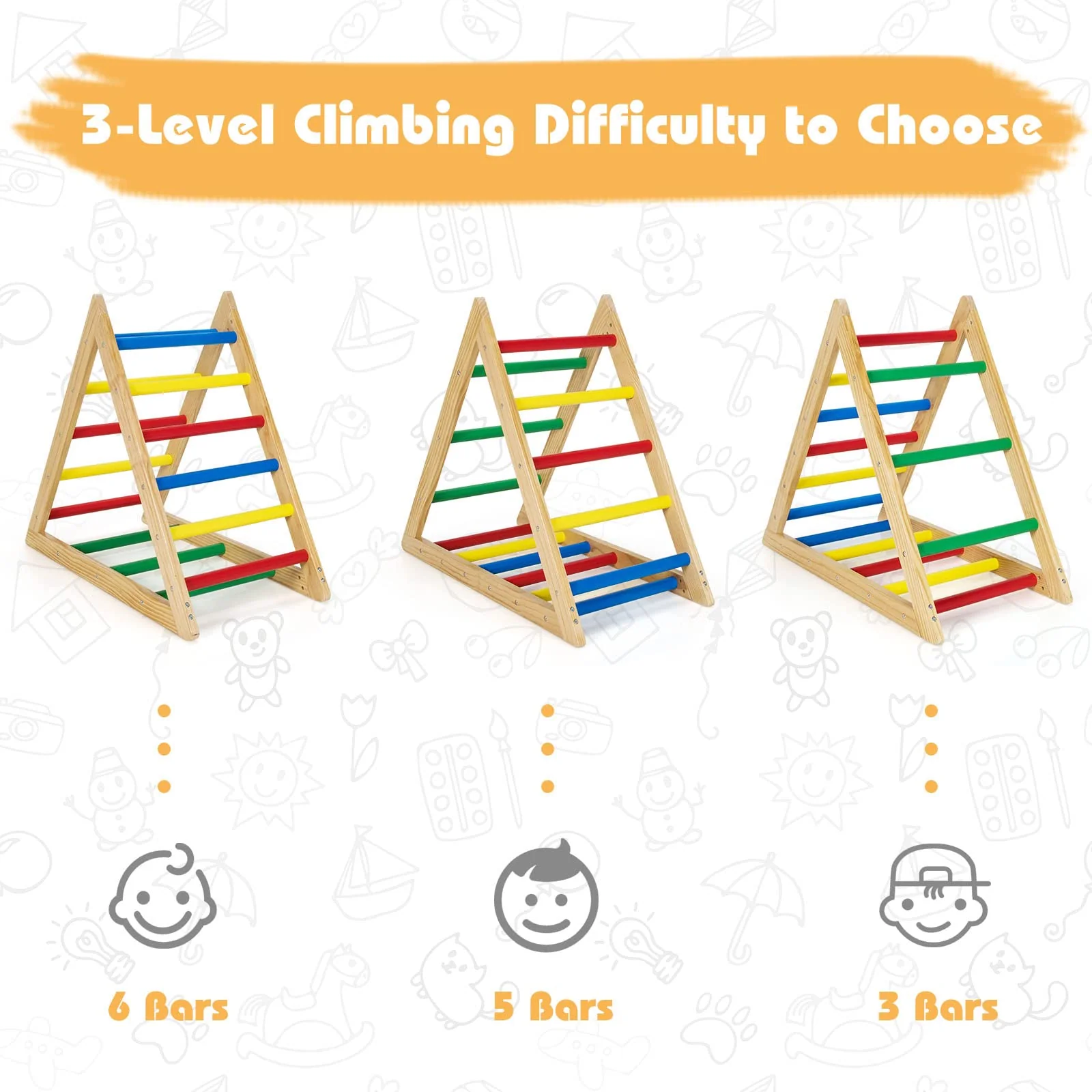 HONEY JOY Triangle Climber, Wooden Climbing Ladder Play Equipment for Kids - Image 2