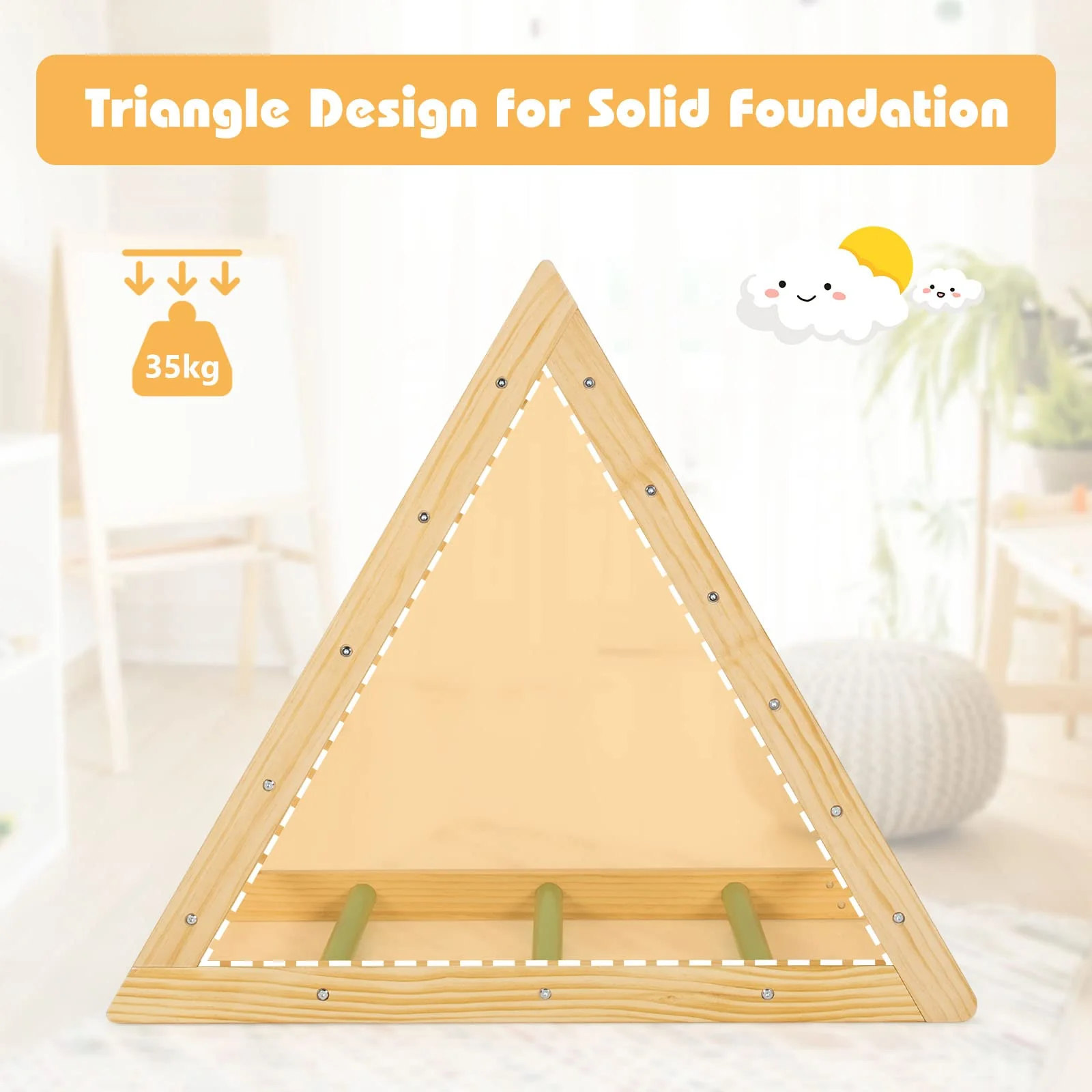 HONEY JOY Triangle Climber, Wooden Climbing Ladder Play Equipment for Kids - Image 5