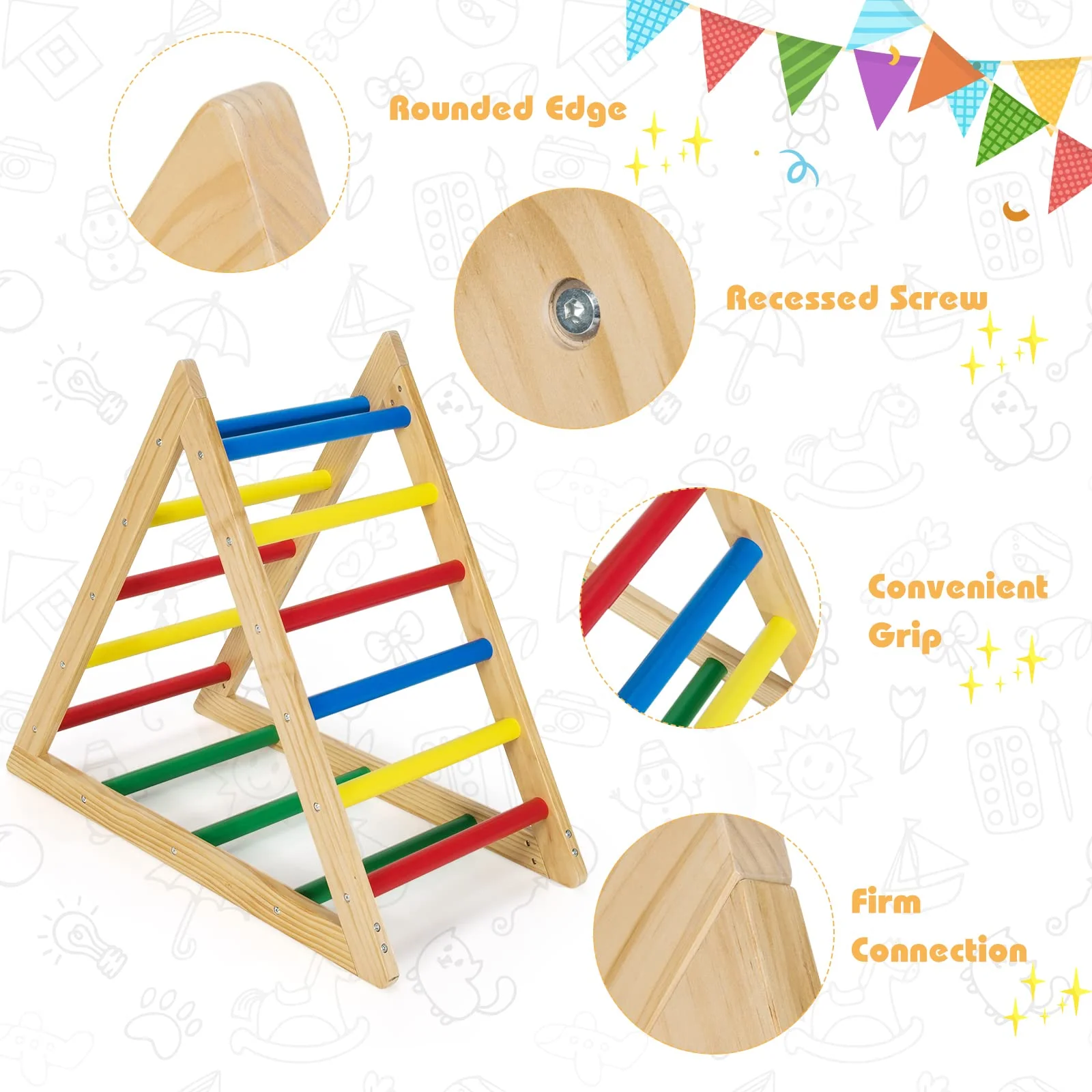 HONEY JOY Triangle Climber, Wooden Climbing Ladder Play Equipment for Kids - Image 6