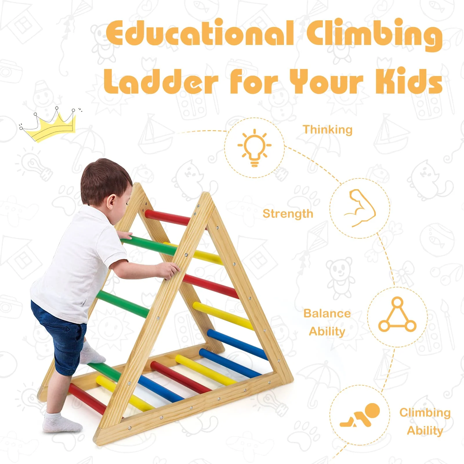 HONEY JOY Triangle Climber, Wooden Climbing Ladder Play Equipment for Kids - Image 7