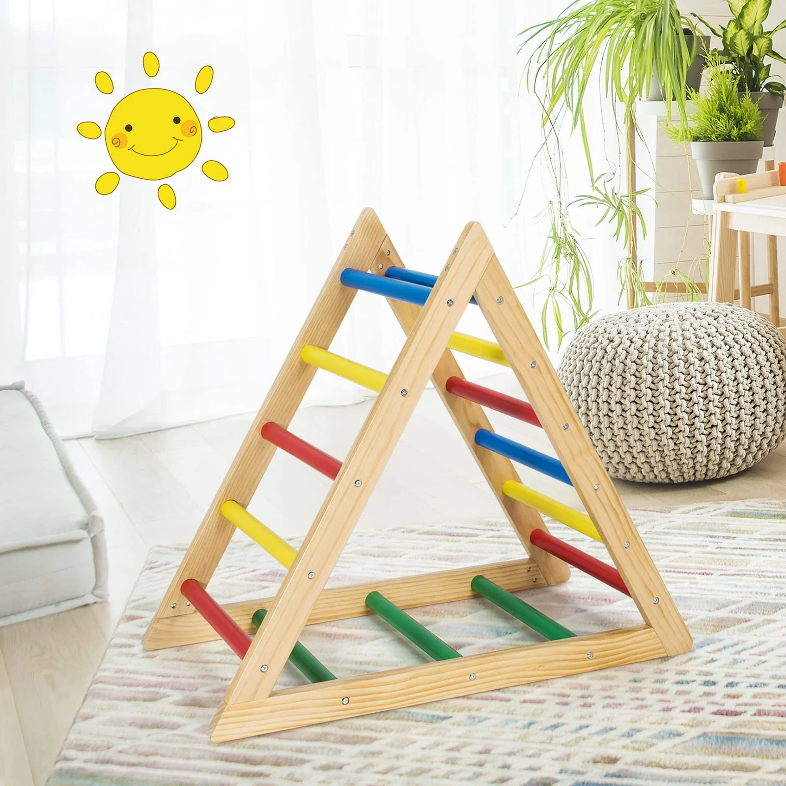 HONEY JOY Triangle Climber, Wooden Climbing Ladder Play Equipment for Kids - Image 8