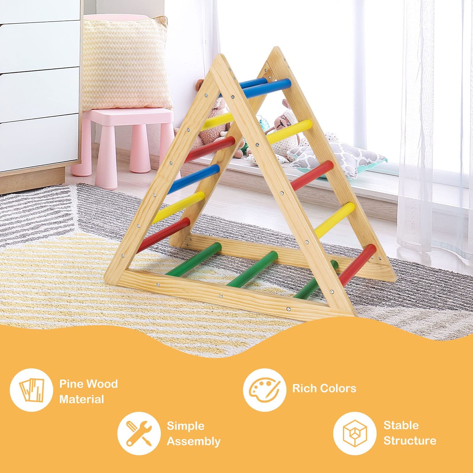 HONEY JOY Triangle Climber, Wooden Climbing Ladder Play Equipment for Kids - Image 9