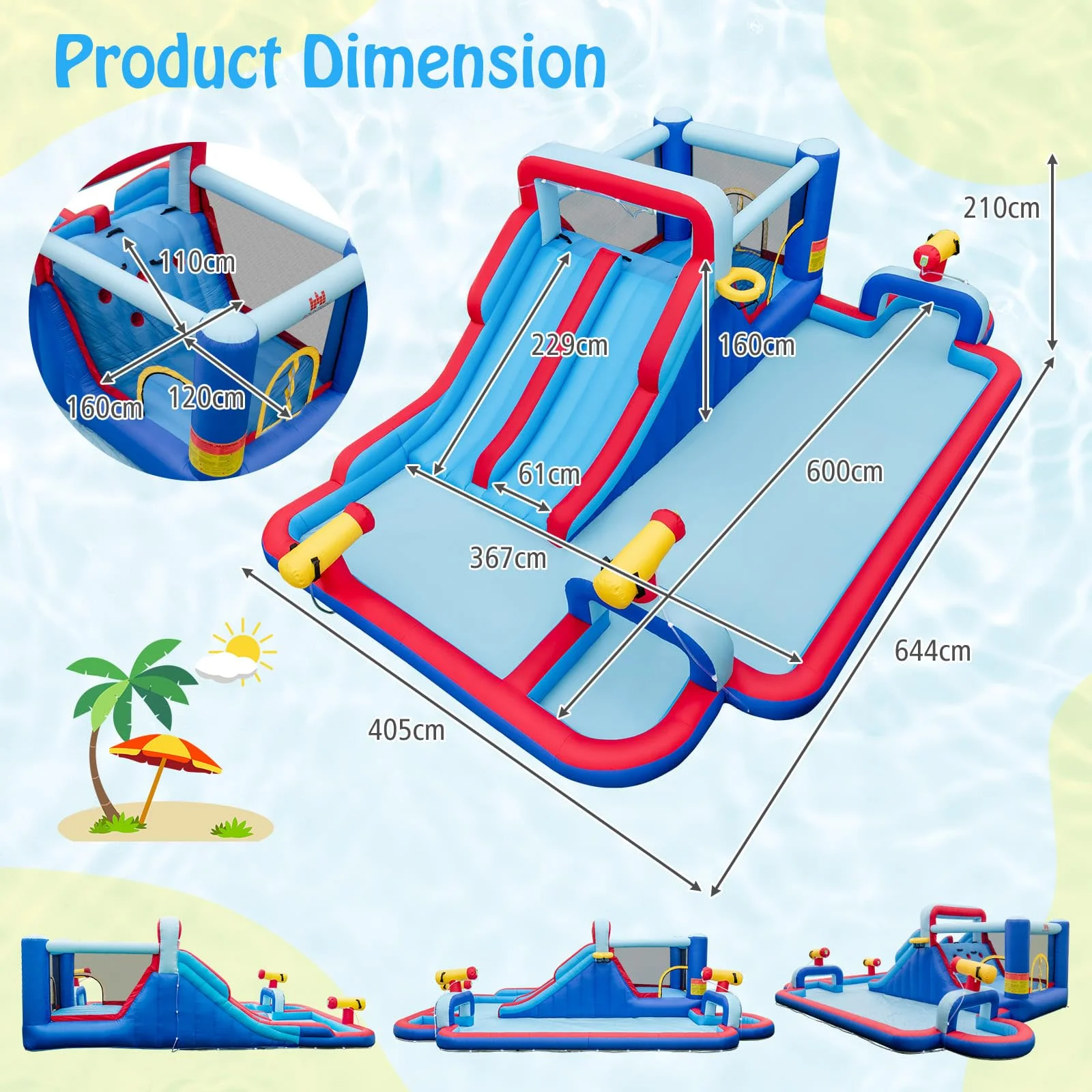 HONEY JOY Water Slide Park, 5-in-1 Inflatable Jumping House w/Dual Slides, Climbing Wall, Splash Pool, Basketball Rim, Water Cannons - Image 4