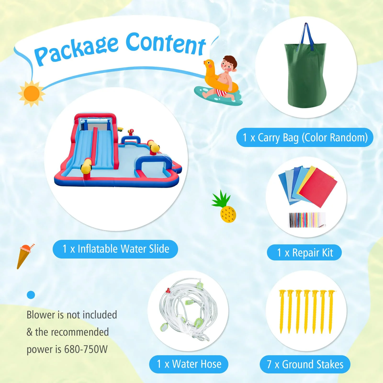 HONEY JOY Water Slide Park, 5-in-1 Inflatable Jumping House w/Dual Slides, Climbing Wall, Splash Pool, Basketball Rim, Water Cannons - Image 6