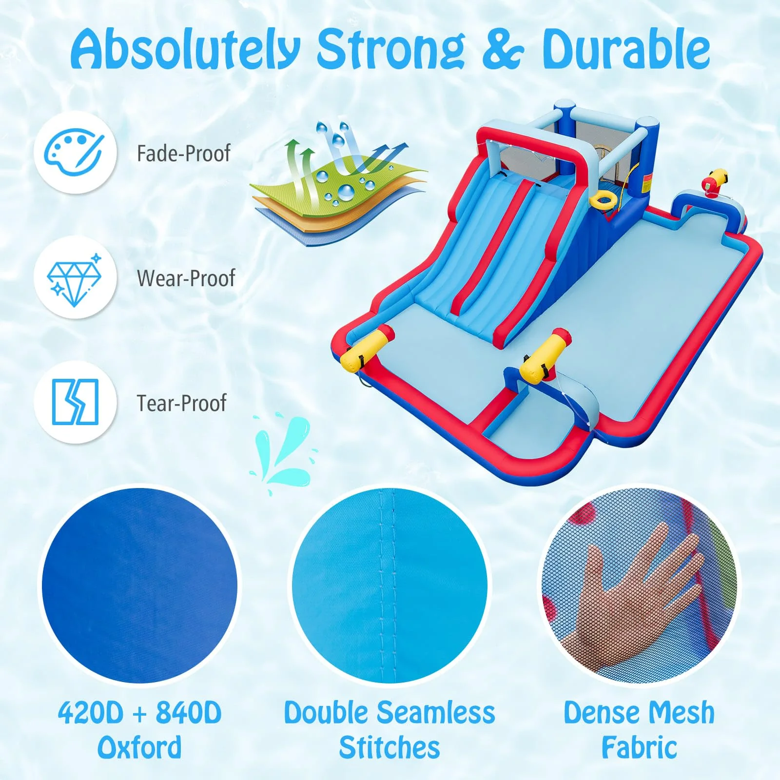 HONEY JOY Water Slide Park, 5-in-1 Inflatable Jumping House w/Dual Slides, Climbing Wall, Splash Pool, Basketball Rim, Water Cannons - Image 9
