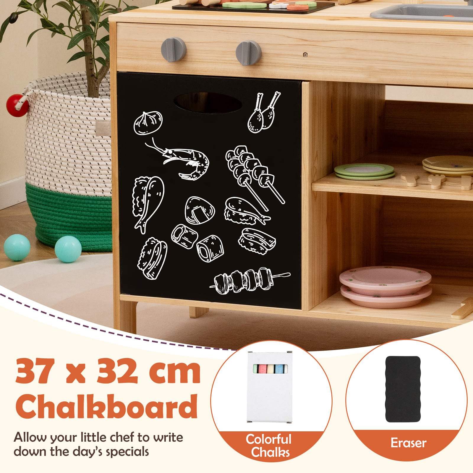 HONEY JOY Wooden Barbecue Grill Playset, Pretend Play Kitchen Set with Play Food, Grilling Tools & Accessories - Image 3