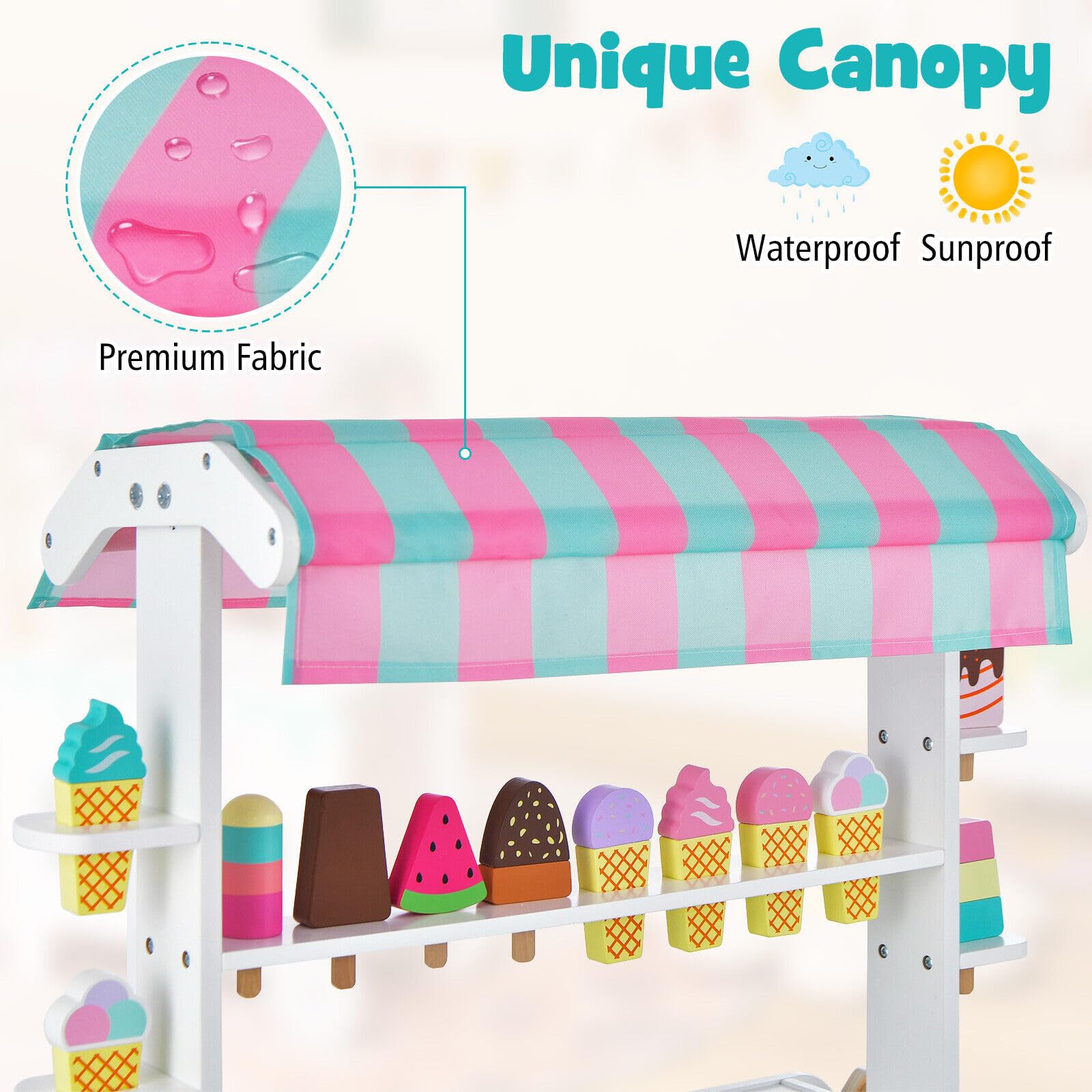 HONEY JOY Wooden Ice Cream Cart for Kids - Image 5
