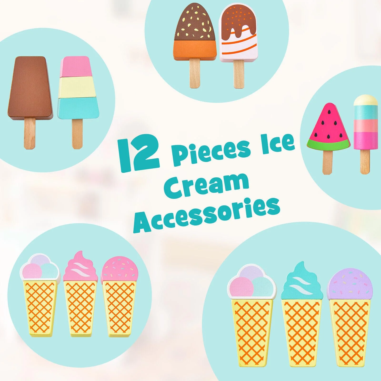 HONEY JOY Wooden Ice Cream Cart for Kids - Image 6