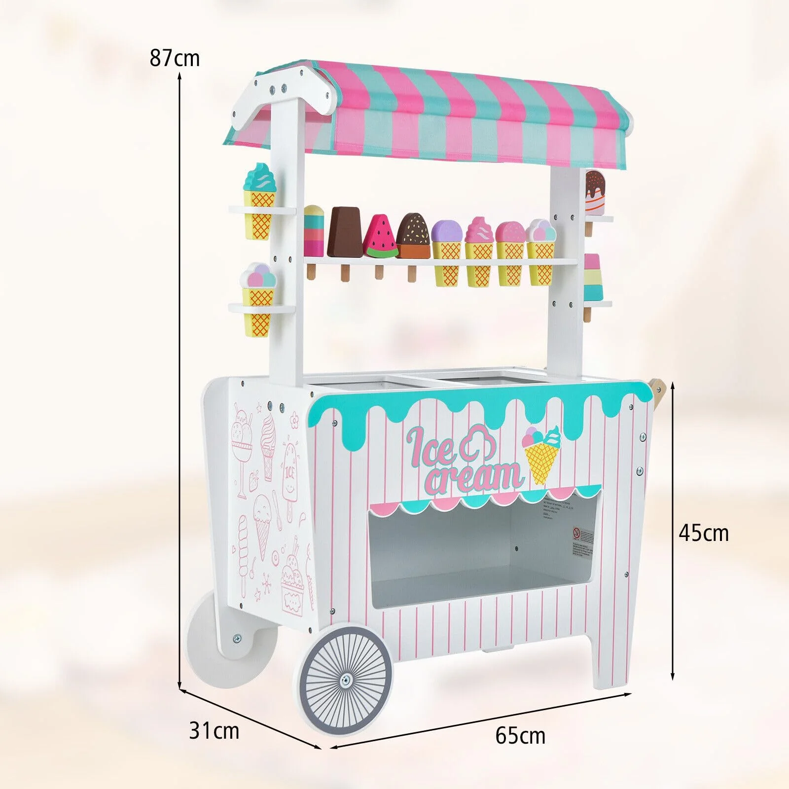 HONEY JOY Wooden Ice Cream Cart for Kids - Image 8
