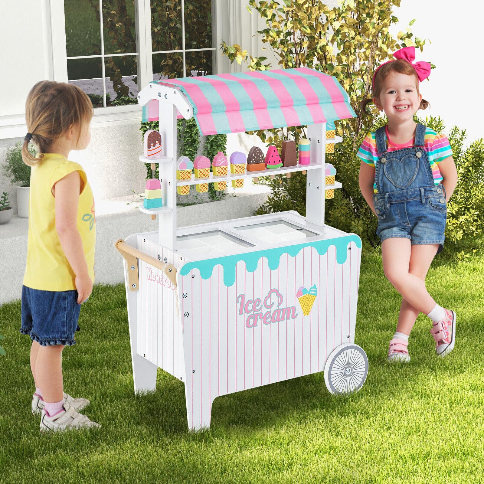 HONEY JOY Wooden Ice Cream Cart for Kids - Image 9