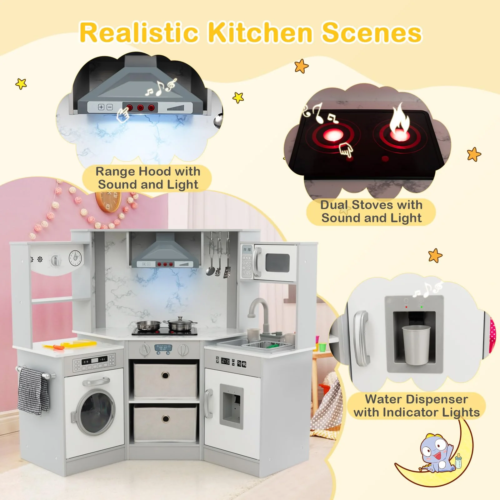 HONEY JOY Wooden Kids Play Kitchen - Image 4