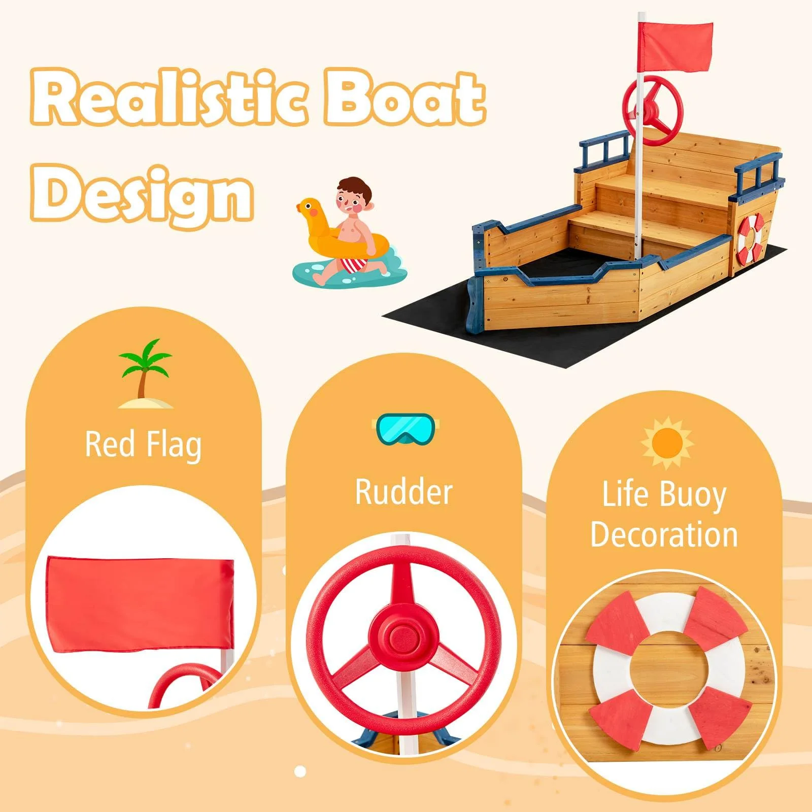 HONEY JOY Wooden Kids Sandbox Outdoor Play Sandpit Toy w/2-in-1 Storage Benches - Image 3