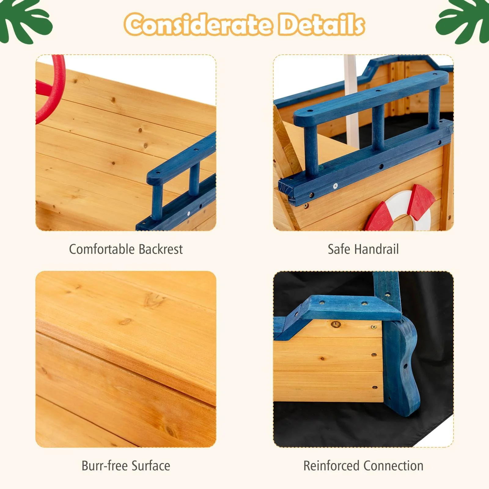 HONEY JOY Wooden Kids Sandbox Outdoor Play Sandpit Toy w/2-in-1 Storage Benches - Image 8