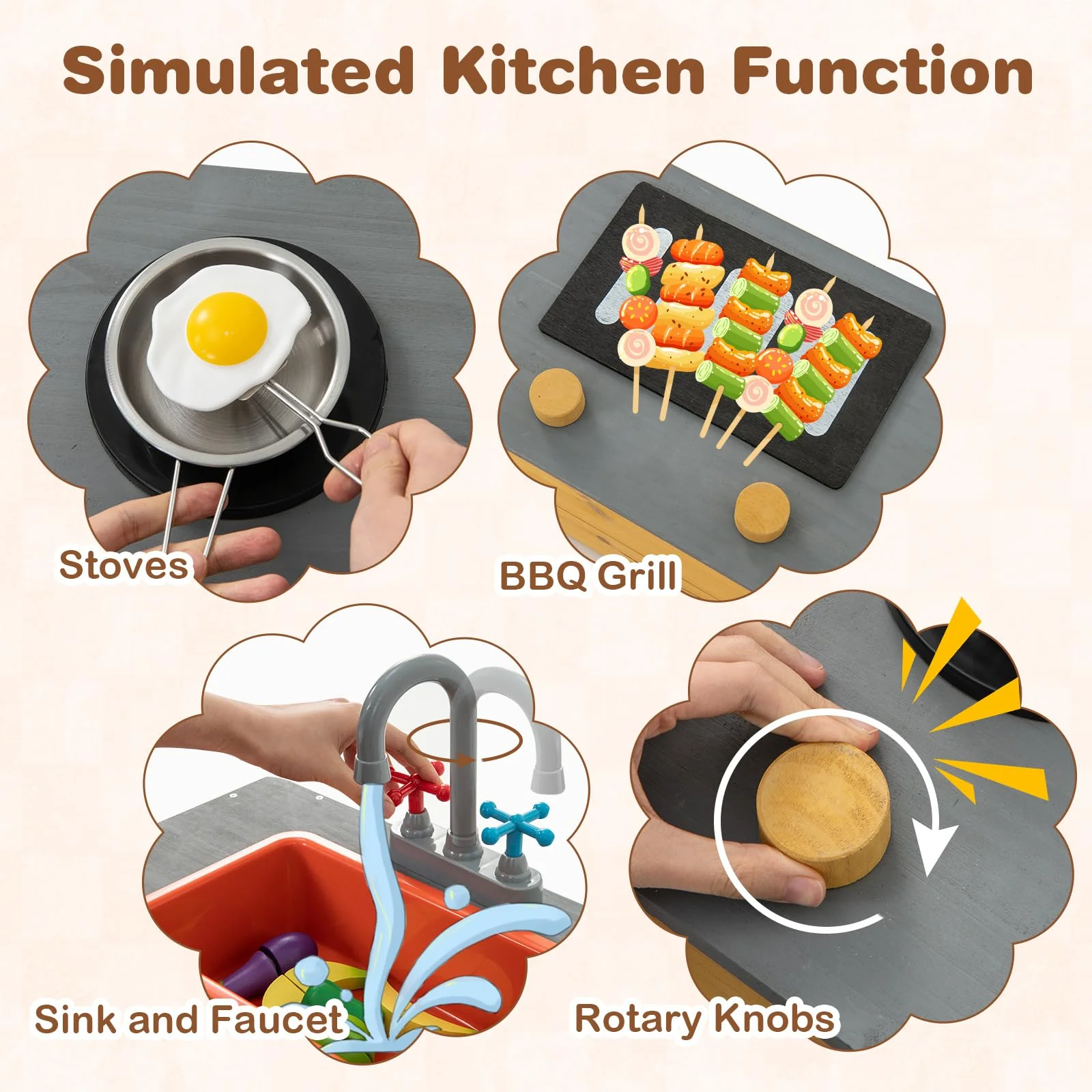 HONEY JOY Wooden Sandbox, Kids Sand Pit with Kitchen Playset Accessories and Built-in Bench Seat - Image 3