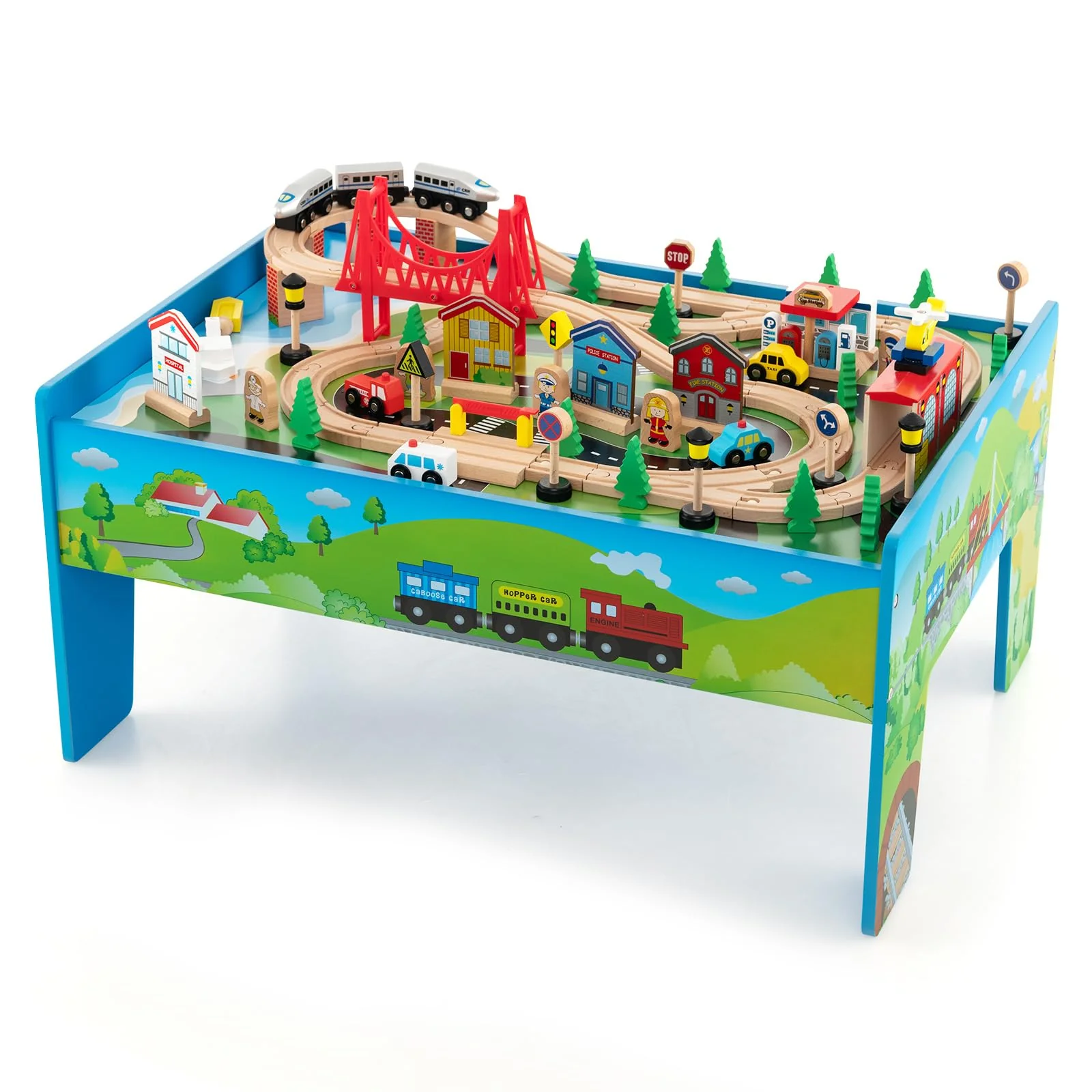 HONEY JOY Wooden Train Table Set - Image 10