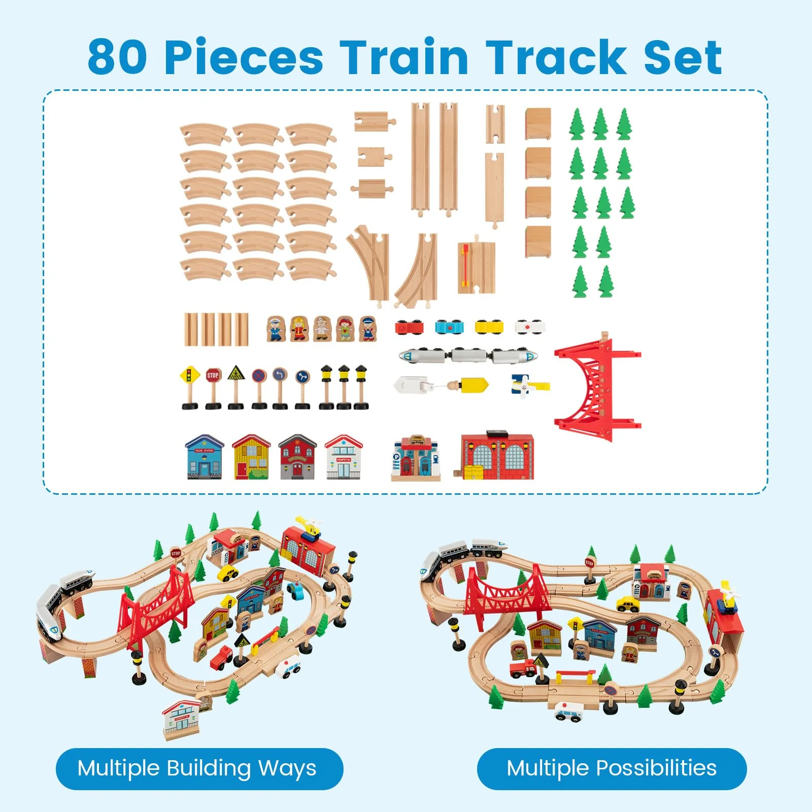 HONEY JOY Wooden Train Table Set - Image 11