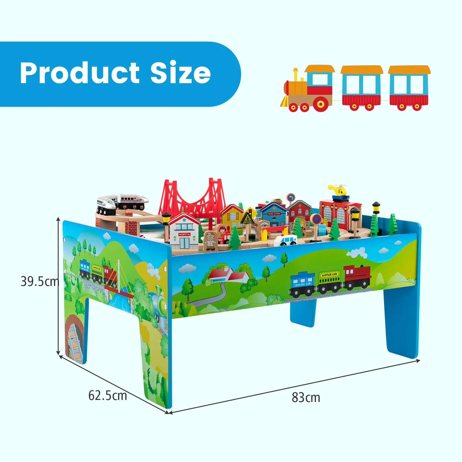 HONEY JOY Wooden Train Table Set - Image 12