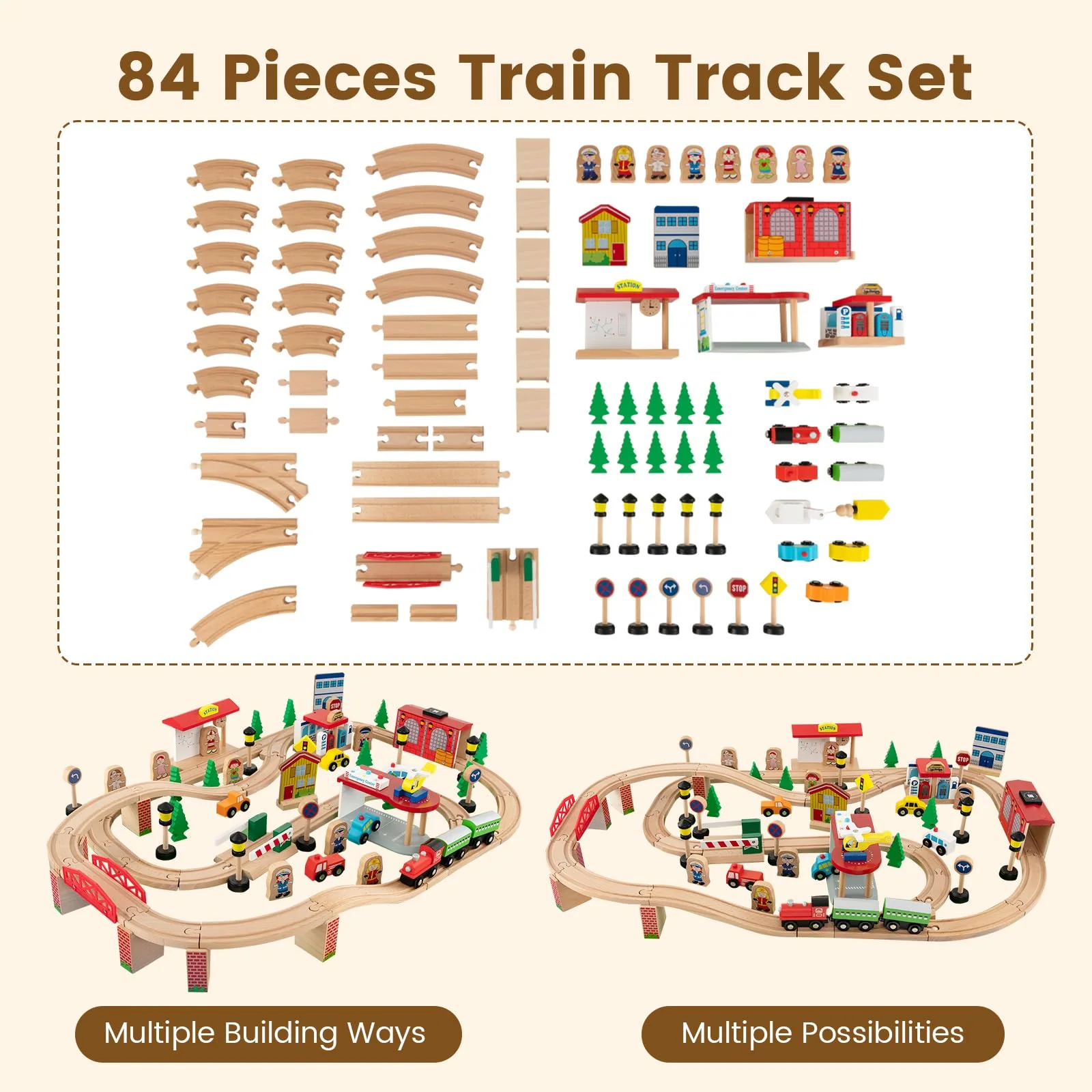 HONEY JOY Wooden Train Table Set - Image 4