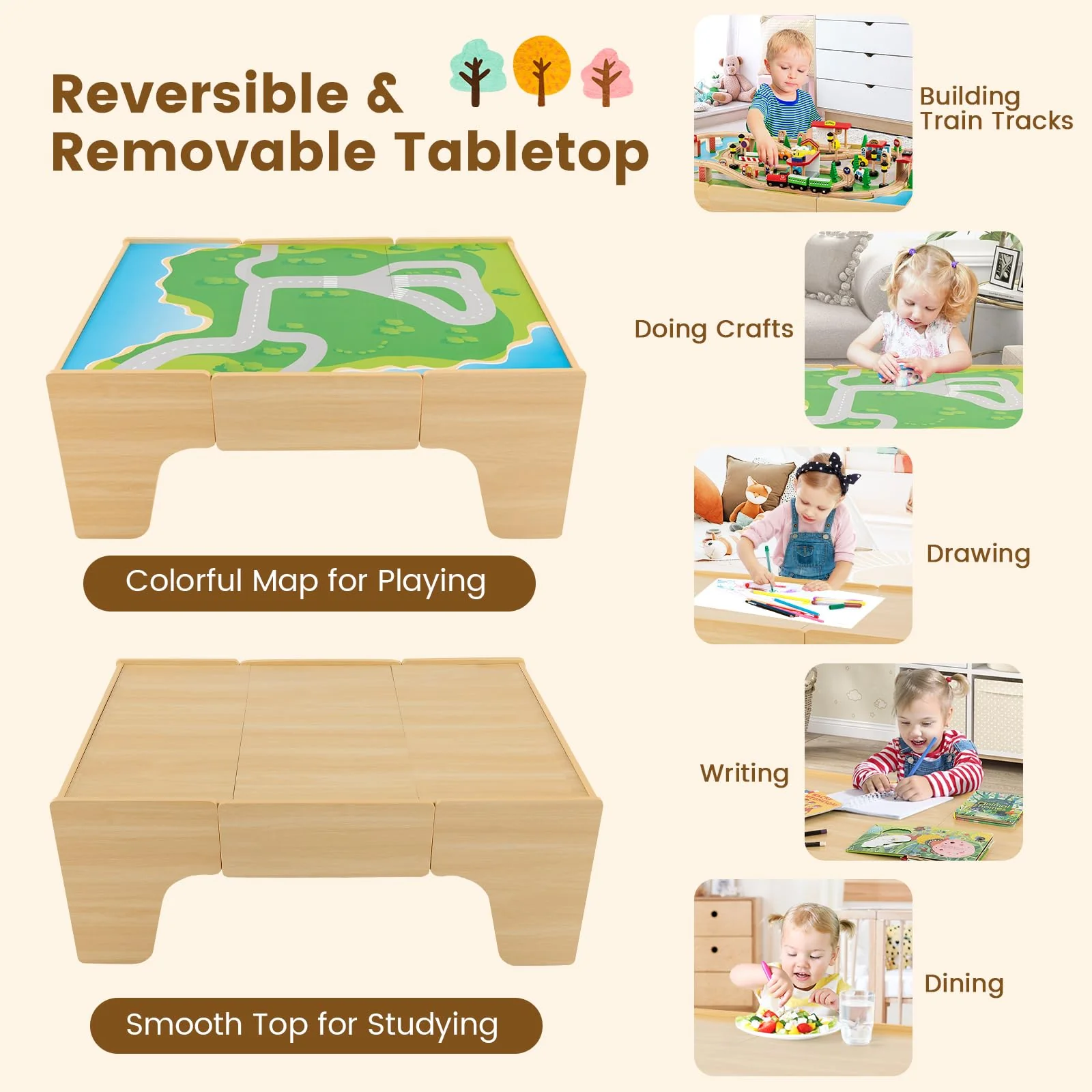 HONEY JOY Wooden Train Table Set - Image 5