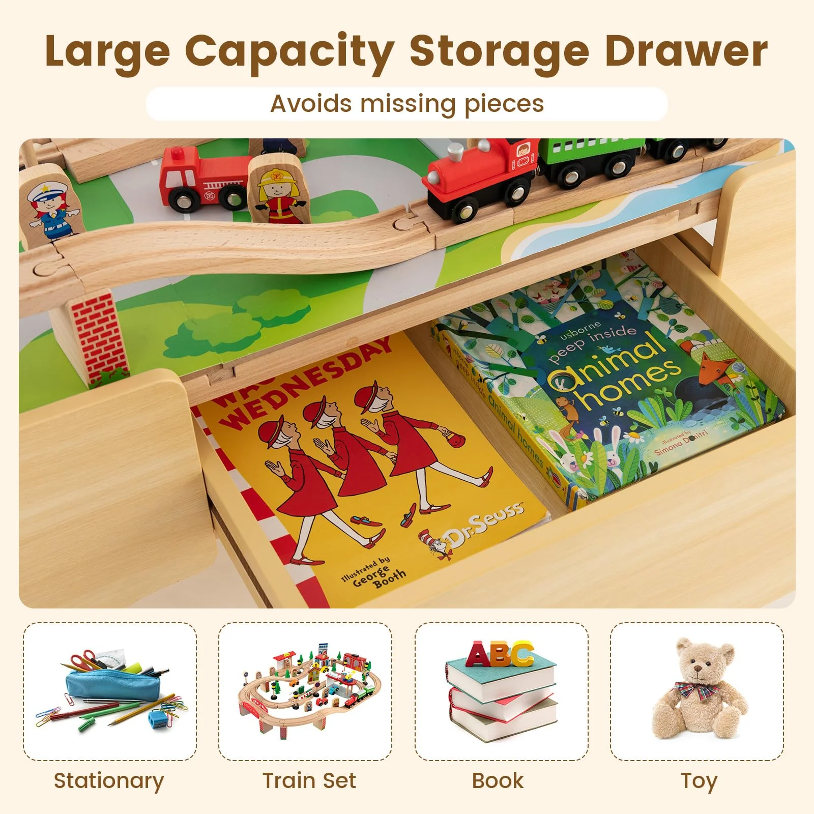HONEY JOY Wooden Train Table Set - Image 6