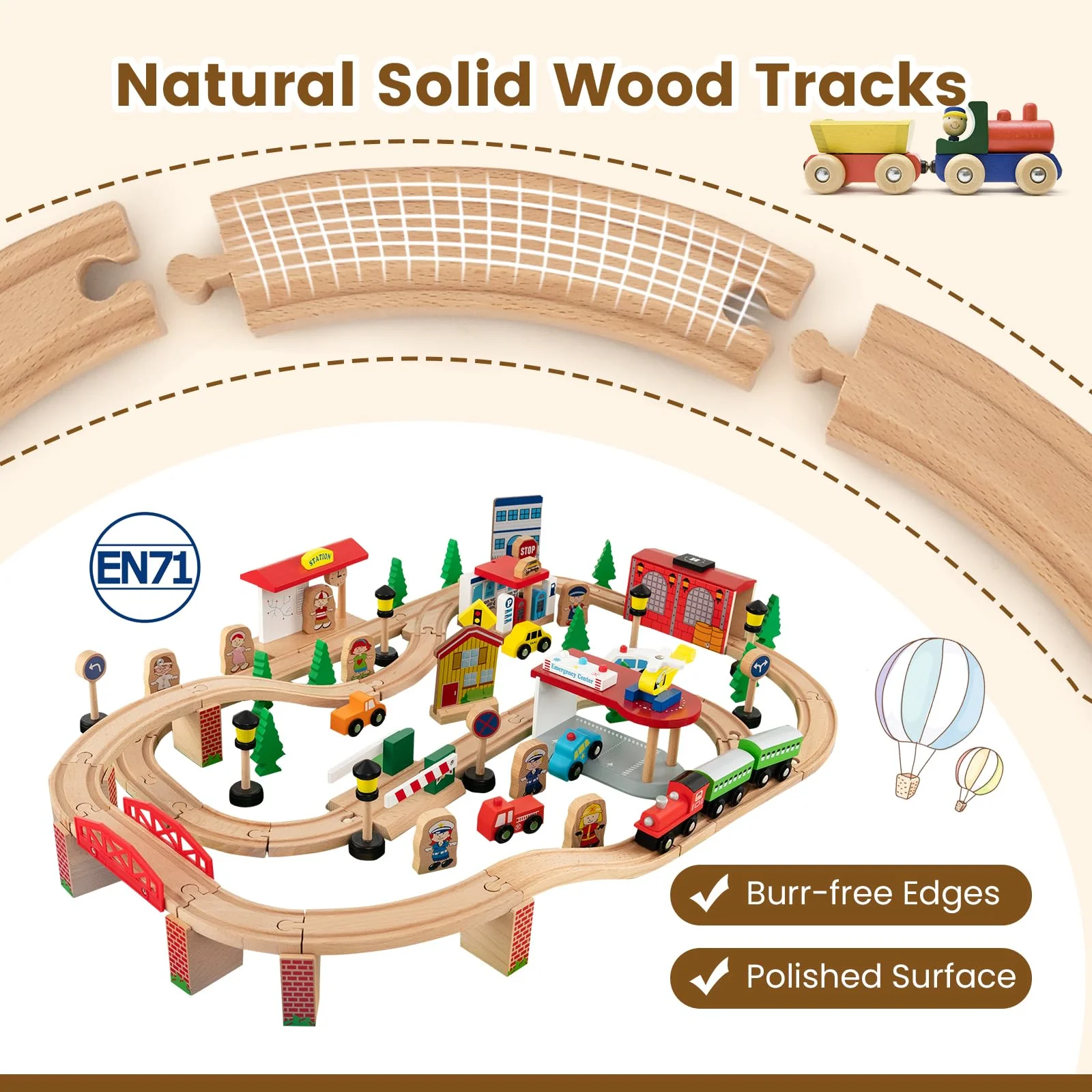 HONEY JOY Wooden Train Table Set - Image 7