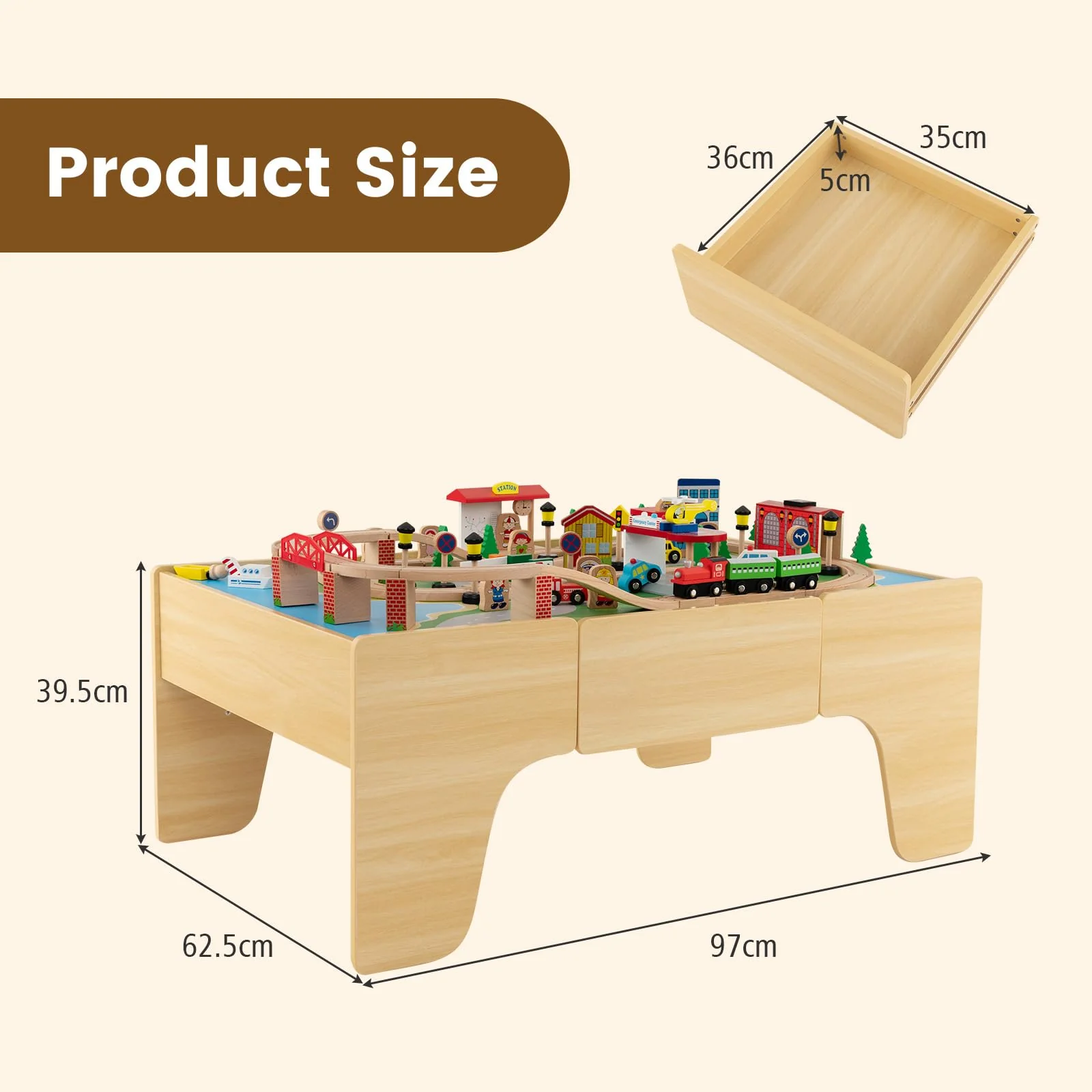HONEY JOY Wooden Train Table Set - Image 8