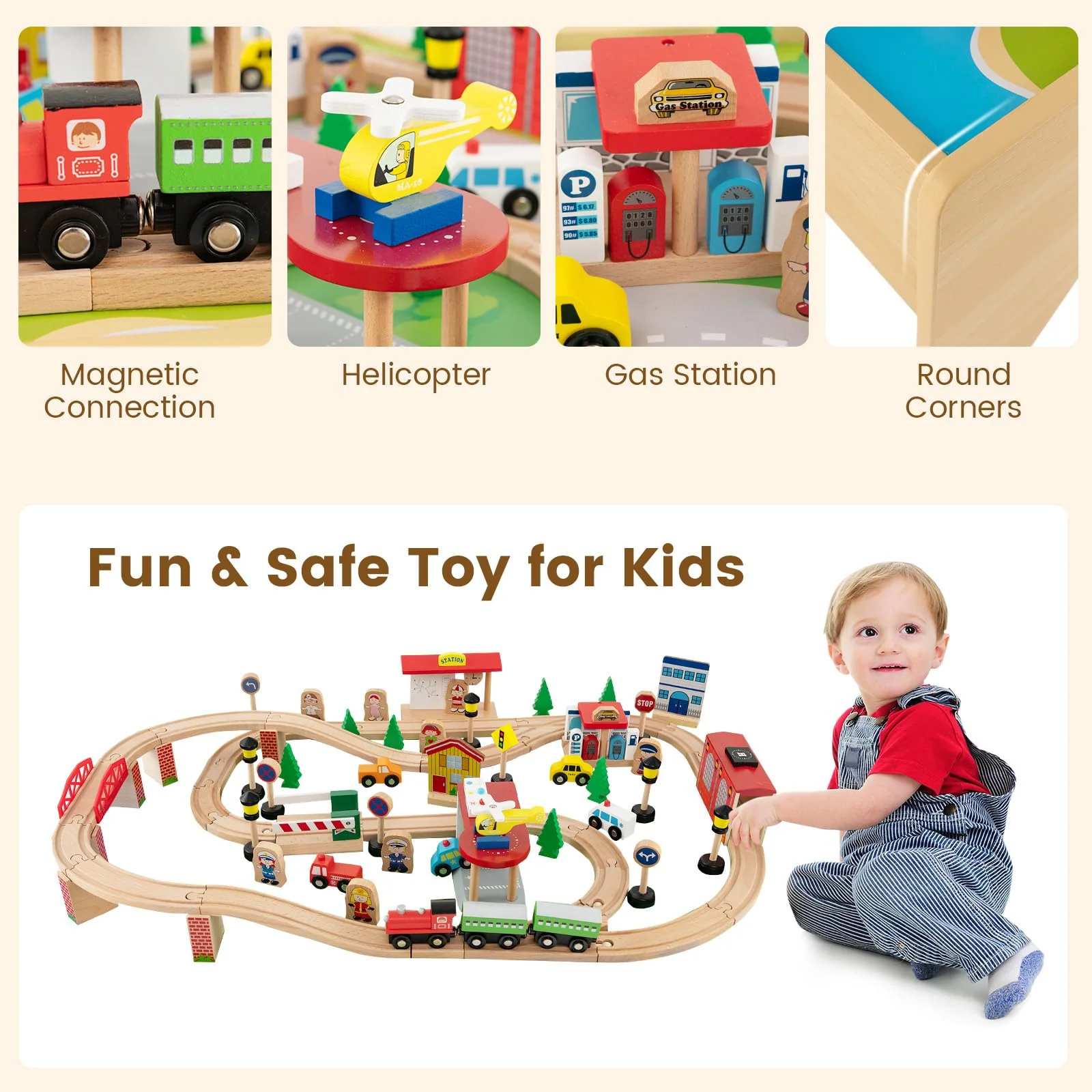 HONEY JOY Wooden Train Table Set - Image 9