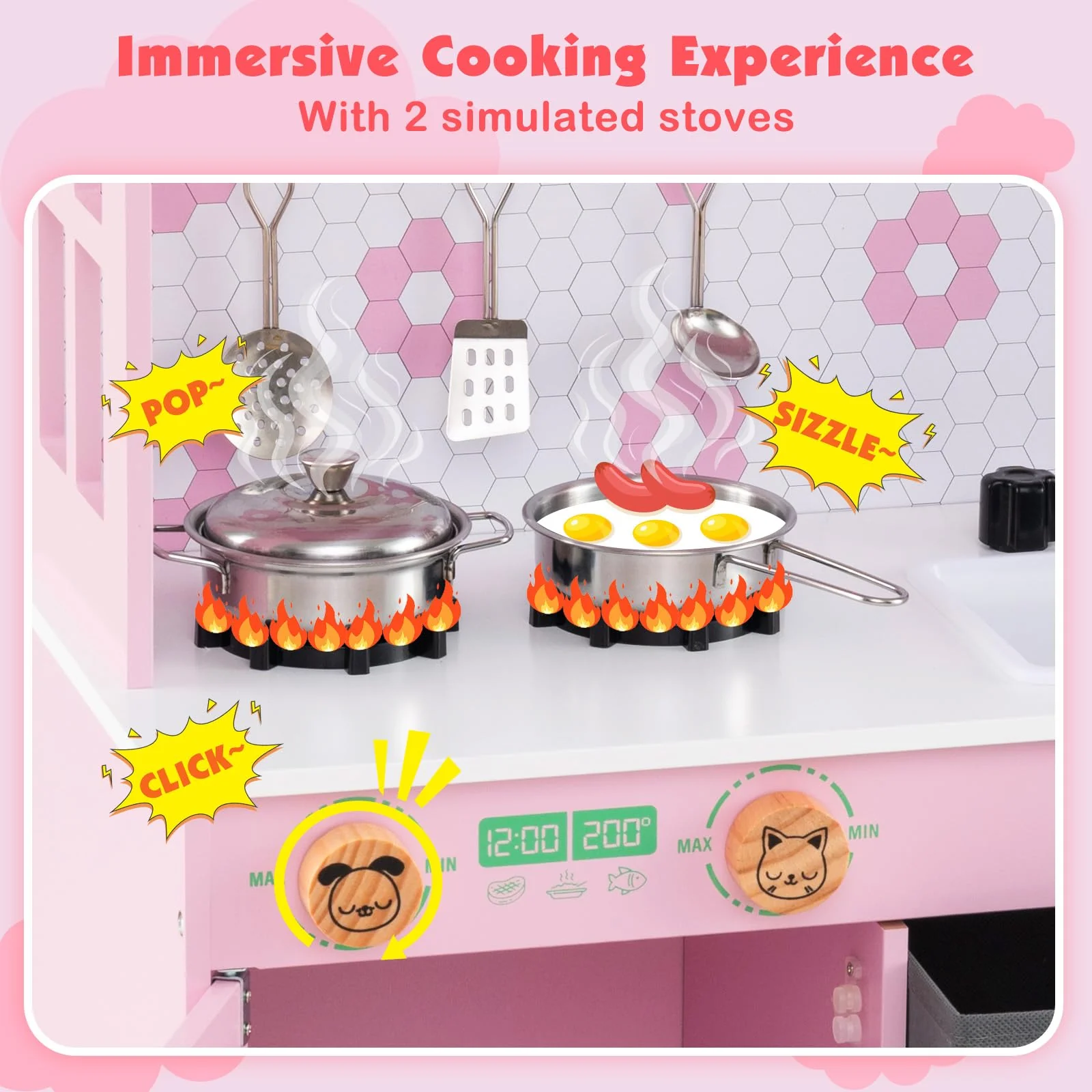 House-Shaped Play Kitchen, Kids Kitchen Playset - Image 4