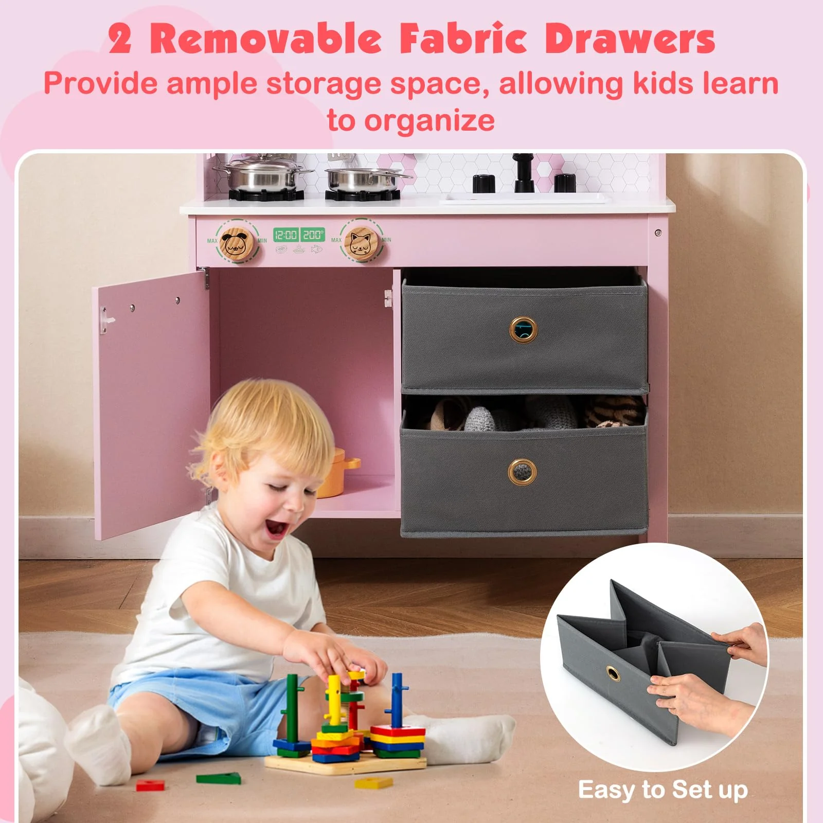 House-Shaped Play Kitchen, Kids Kitchen Playset - Image 6