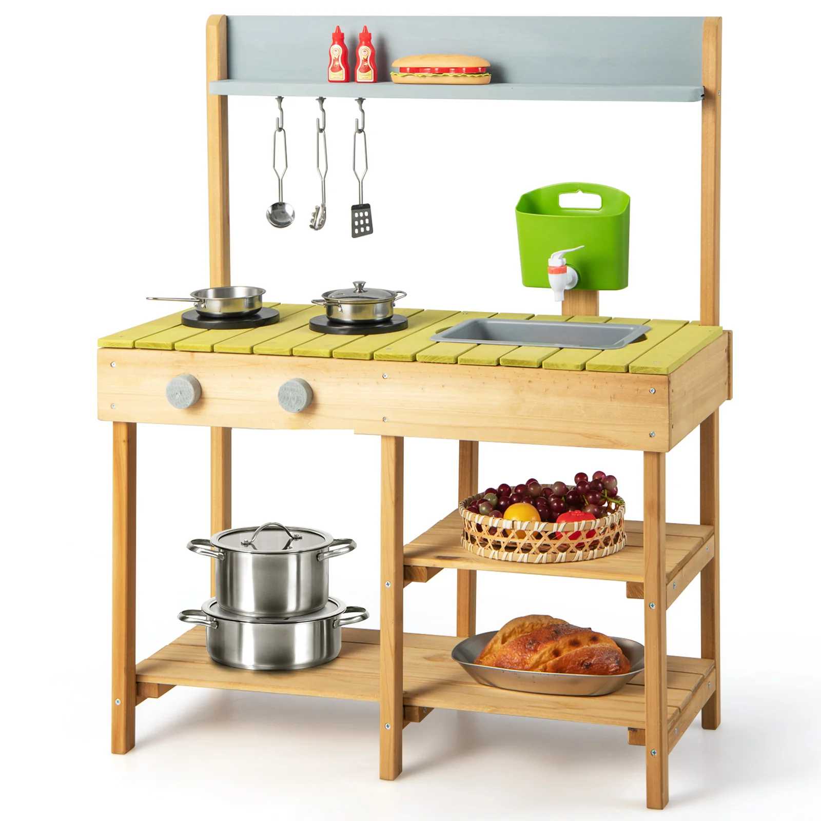 Indoor Outdoor Wooden Kitchen Play Set for Toddlers Ages 3+ - Image 10