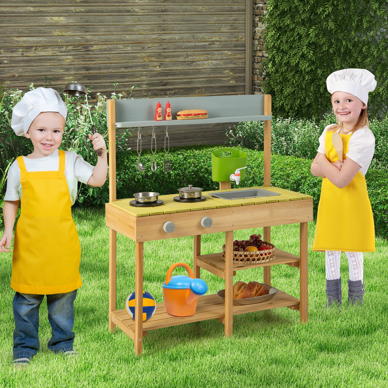 Indoor Outdoor Wooden Kitchen Play Set for Toddlers Ages 3+ - Image 3