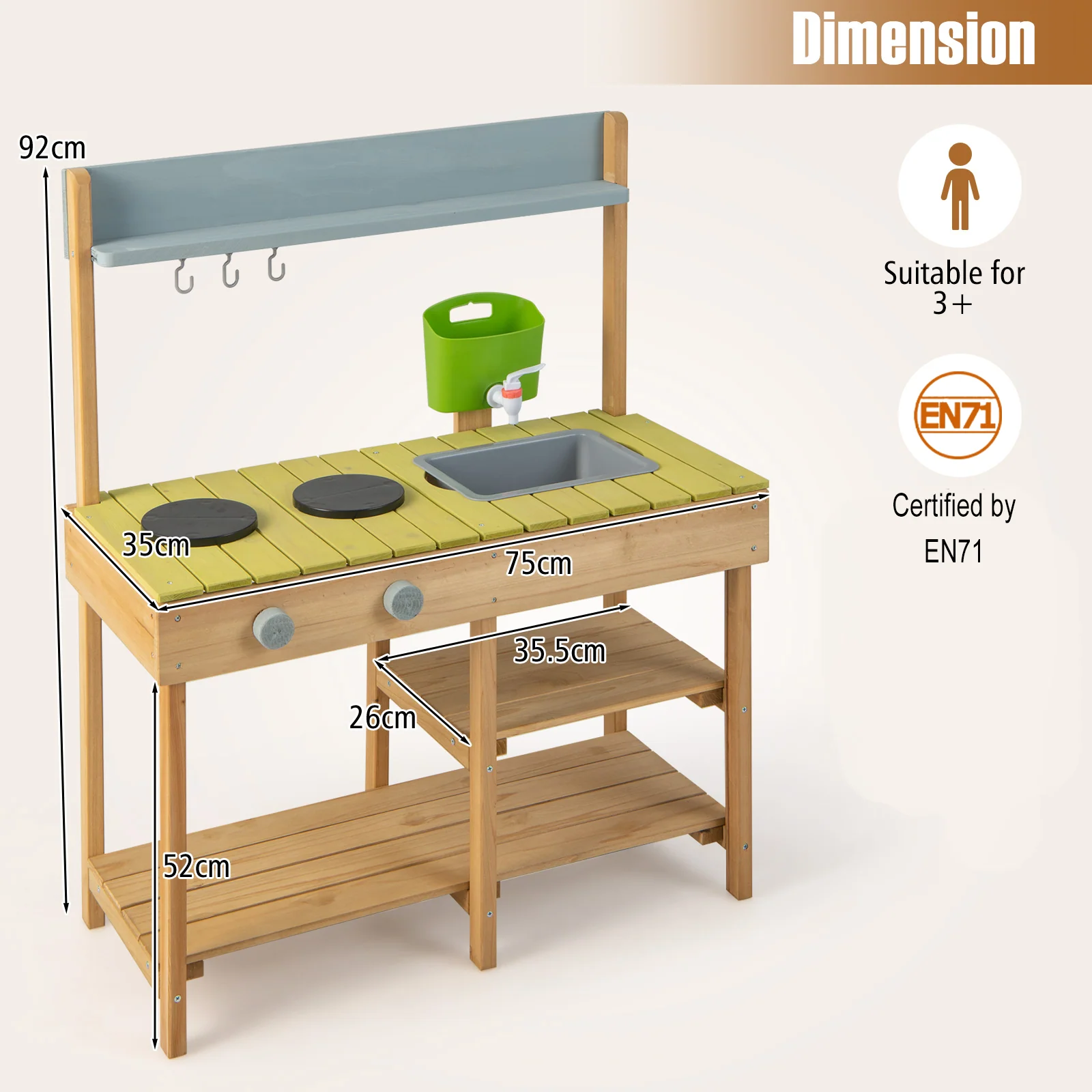 Indoor Outdoor Wooden Kitchen Play Set for Toddlers Ages 3+ - Image 4