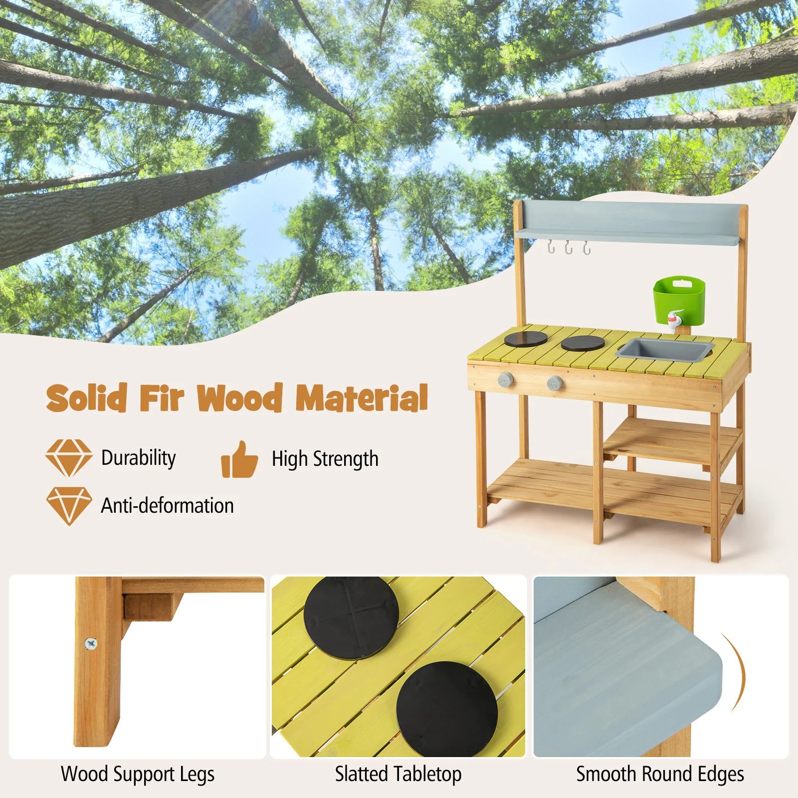 Indoor Outdoor Wooden Kitchen Play Set for Toddlers Ages 3+ - Image 6