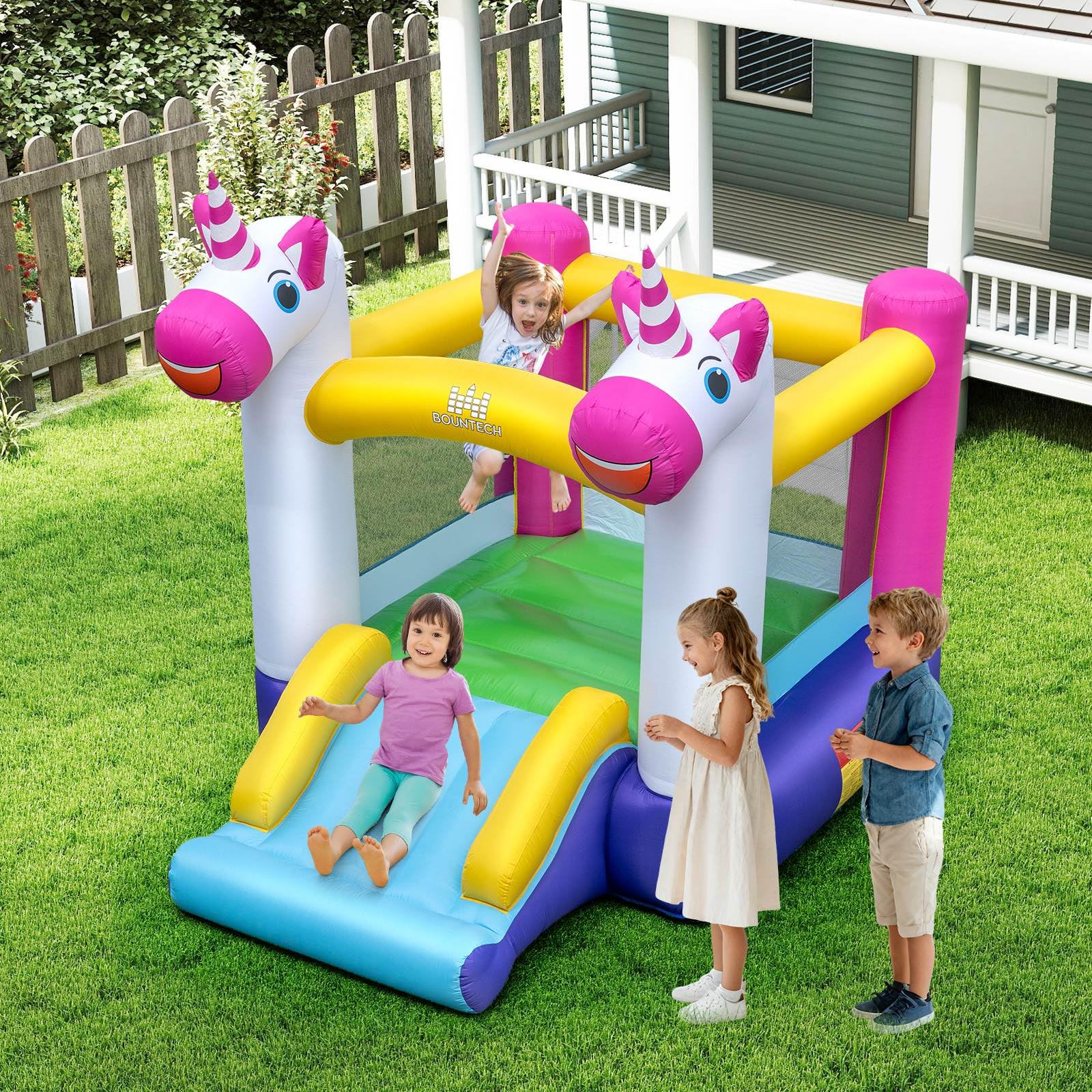 Inflatable Bounce House, 2-in-1 Kids Bouncer with Slide & Jumping Area - Image 2