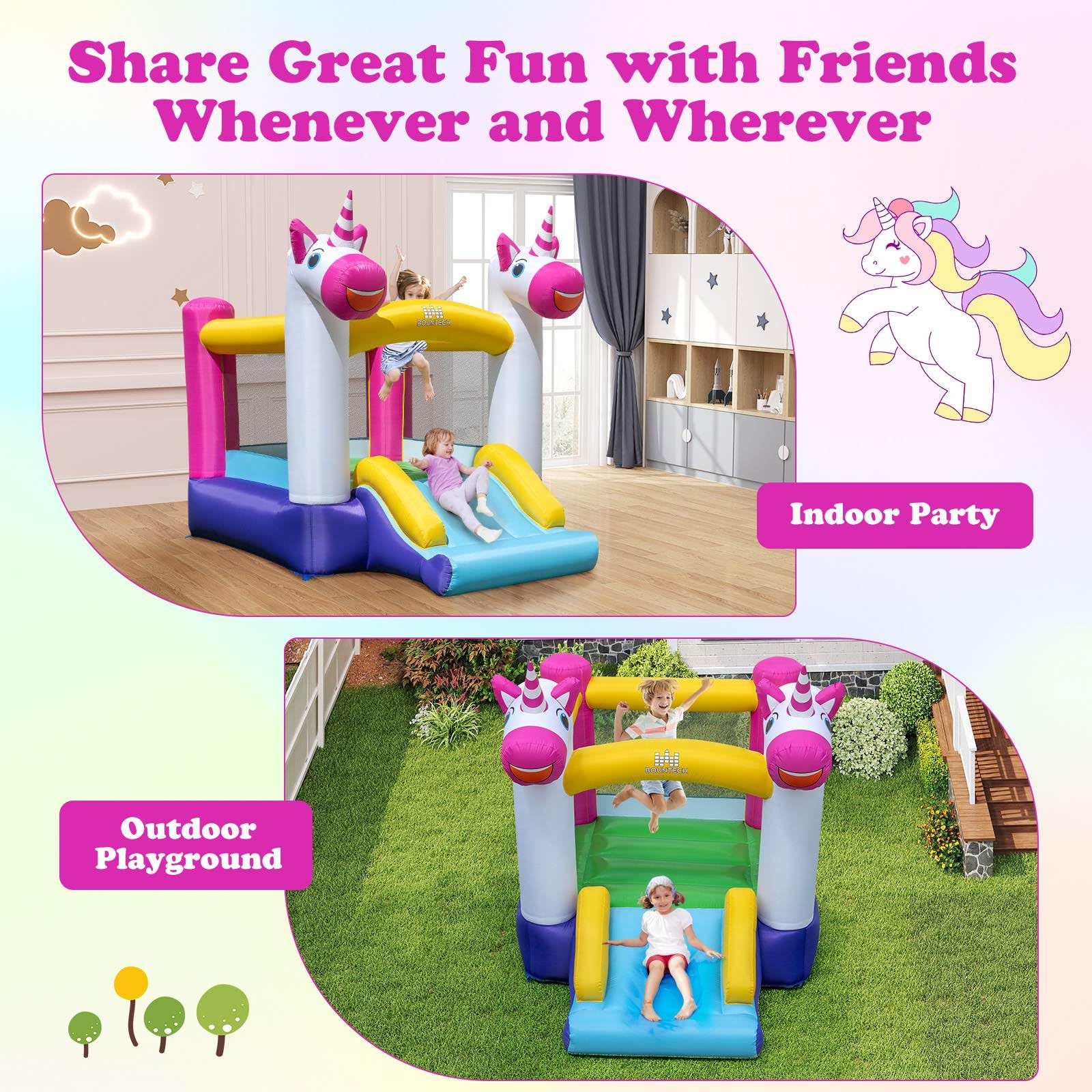 Inflatable Bounce House, 2-in-1 Kids Bouncer with Slide & Jumping Area - Image 3