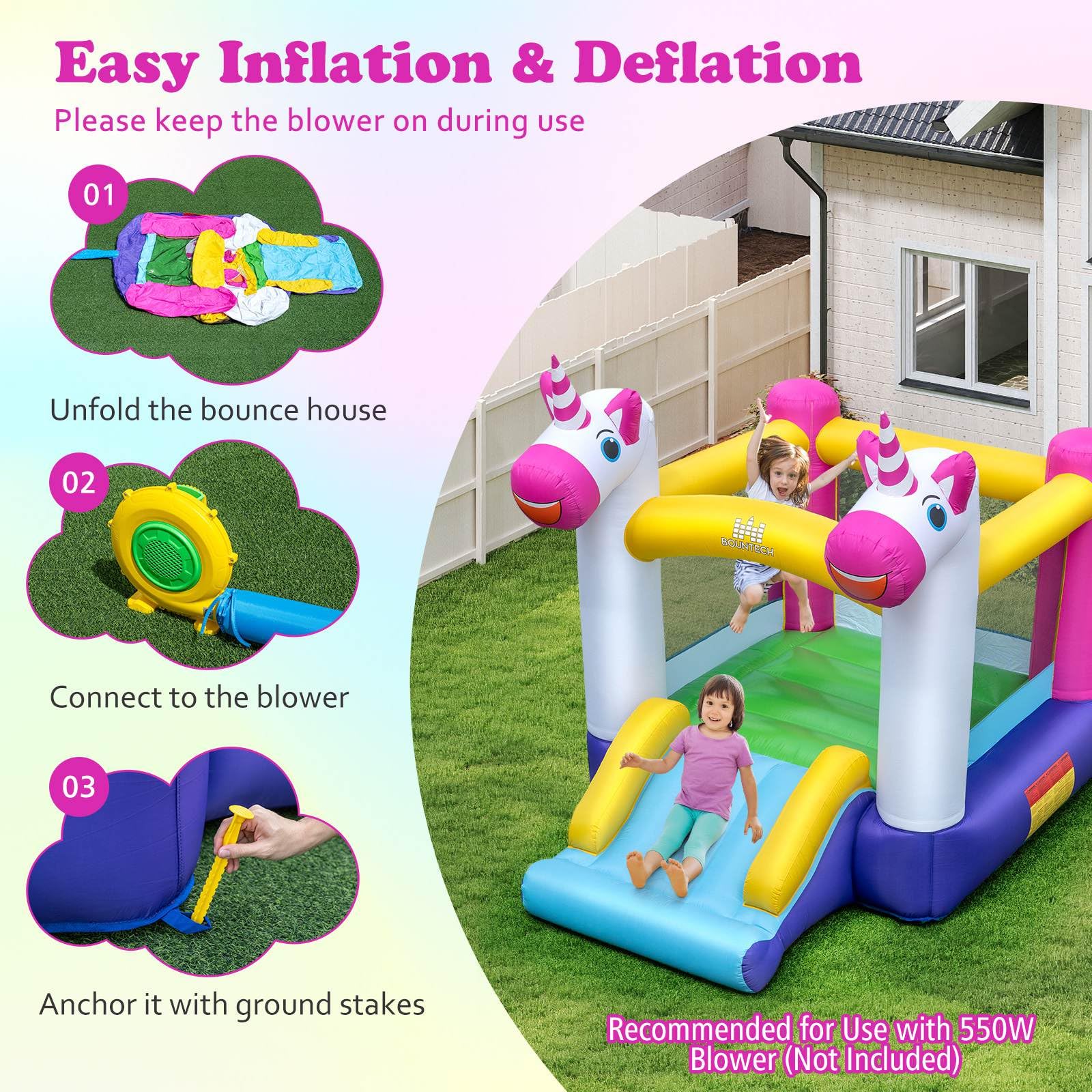 Inflatable Bounce House, 2-in-1 Kids Bouncer with Slide & Jumping Area - Image 5