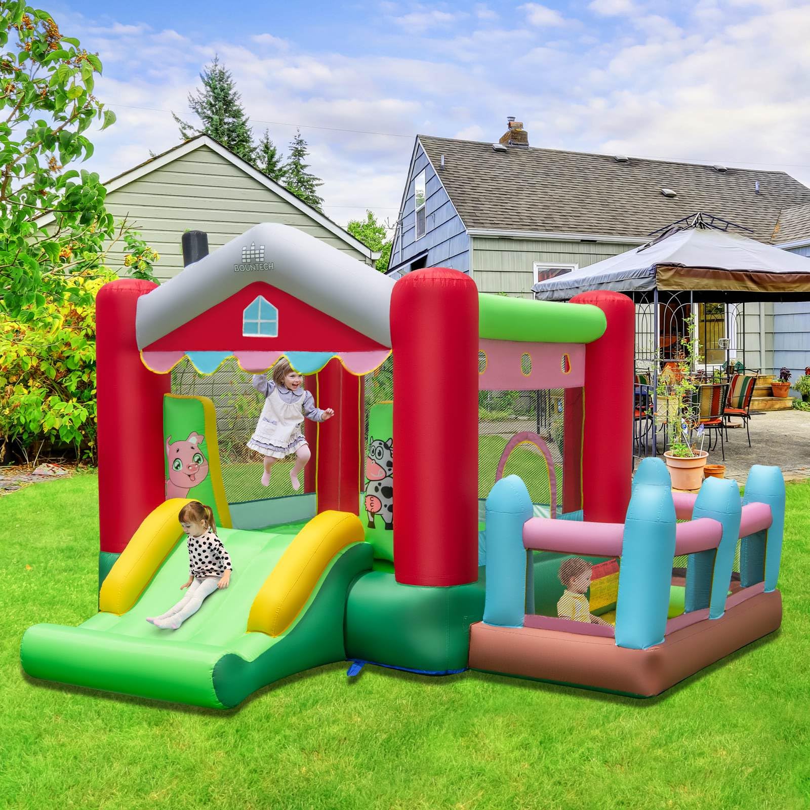 Inflatable Bounce House, 4-in-1 Farm Themed Jumping Castle with Slide - Image 2