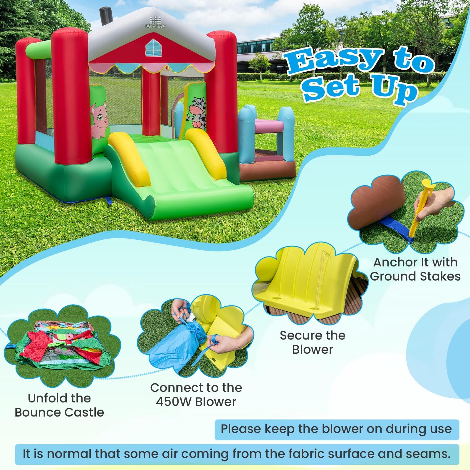 Inflatable Bounce House, 4-in-1 Farm Themed Jumping Castle with Slide - Image 4