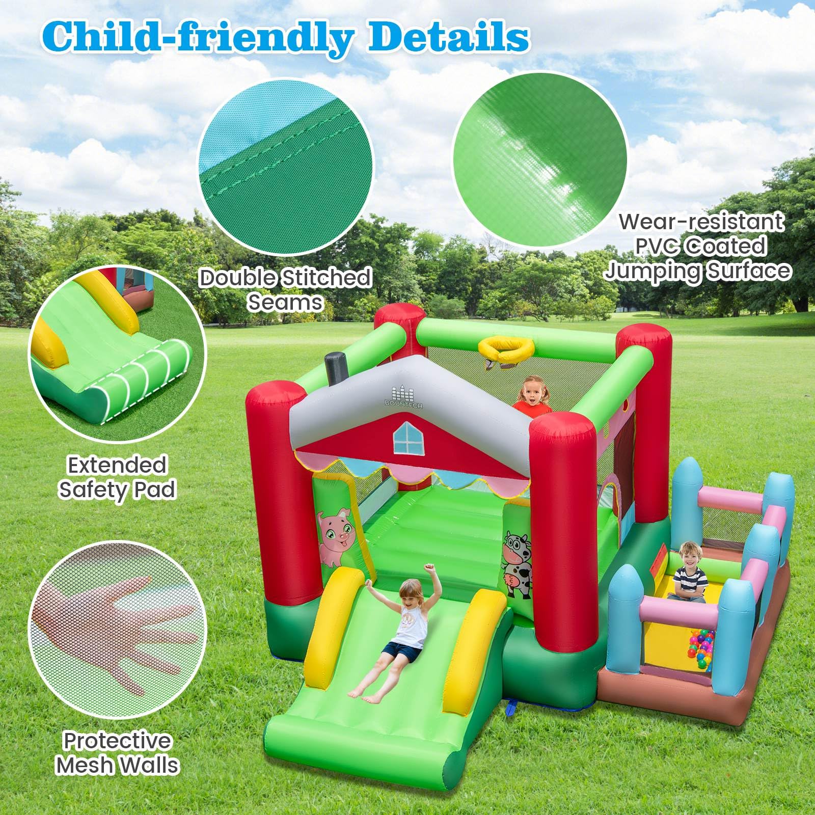 Inflatable Bounce House, 4-in-1 Farm Themed Jumping Castle with Slide - Image 6