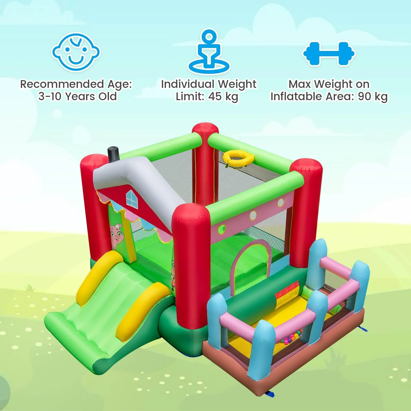 Inflatable Bounce House, 4-in-1 Farm Themed Jumping Castle with Slide - Image 7