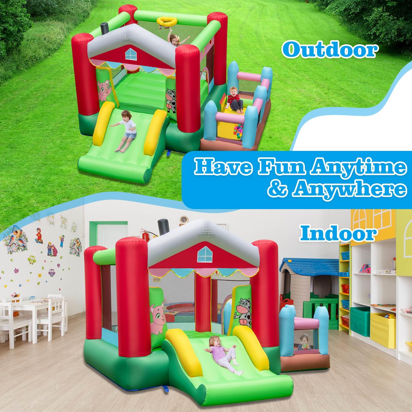 Inflatable Bounce House, 4-in-1 Farm Themed Jumping Castle with Slide - Image 8